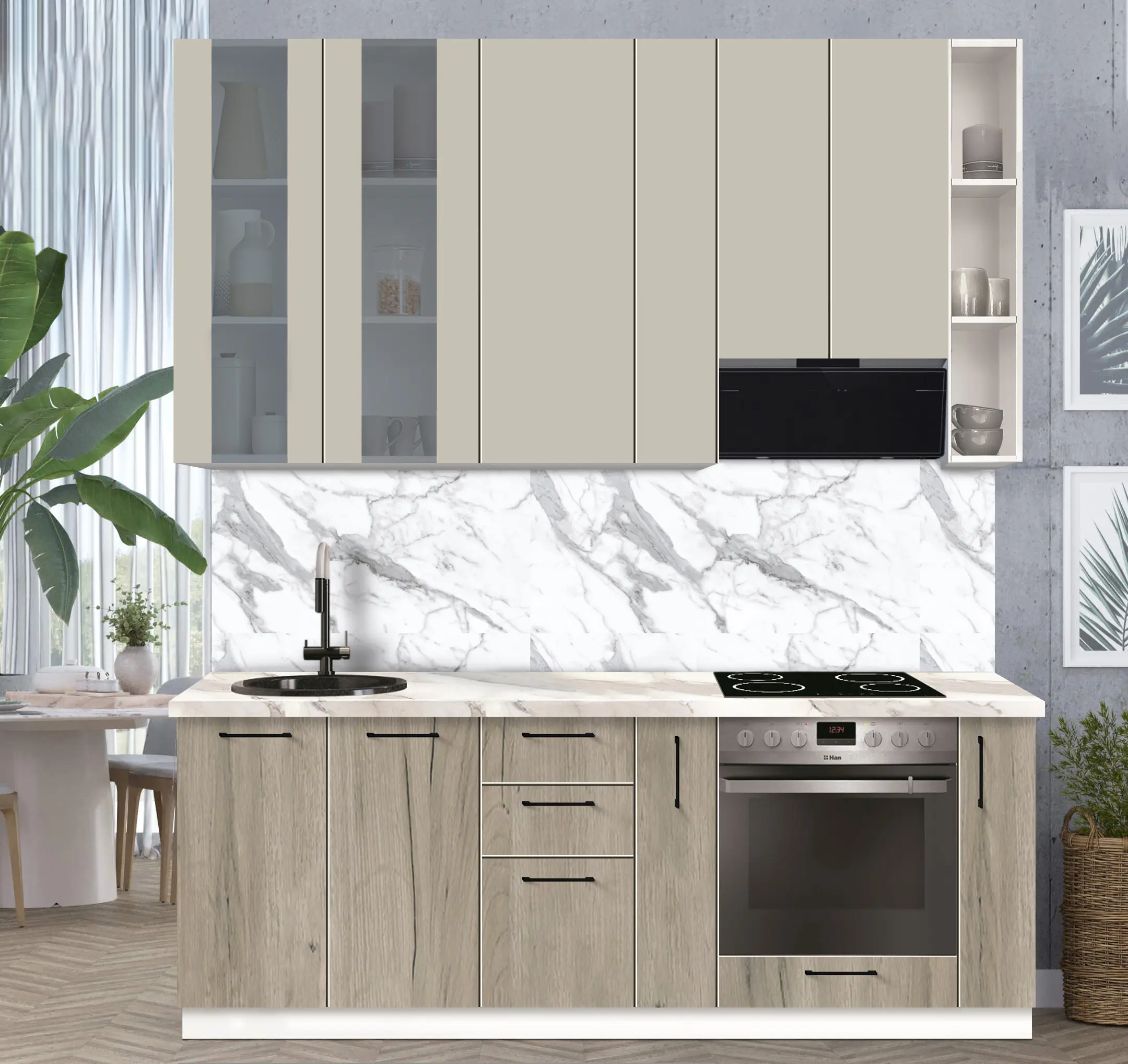 Bucatarie modulara Modern Bono Vitrina 2 H110 2.2m