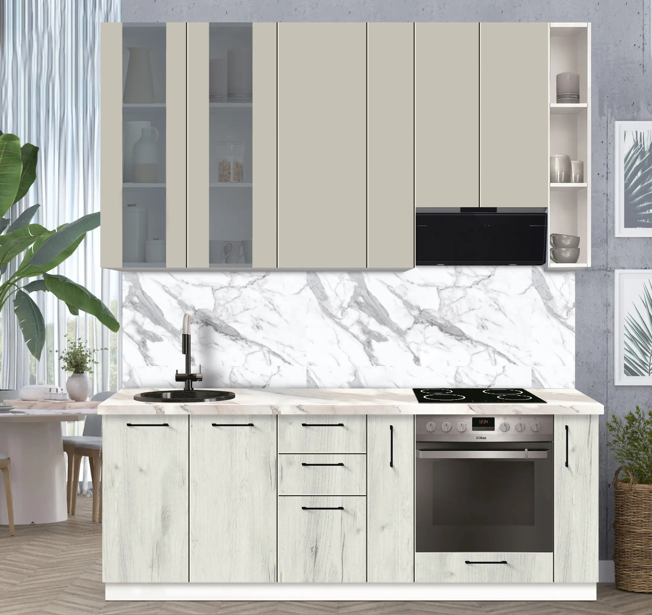 Bucatarie modulara Modern Bono Vitrina 2 H110 2.2m