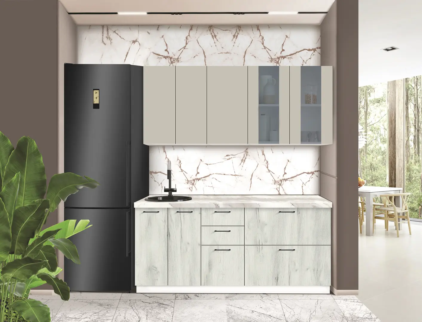 Bucatarie modulara Modern Bono Vitrina 2 H68 1.8m