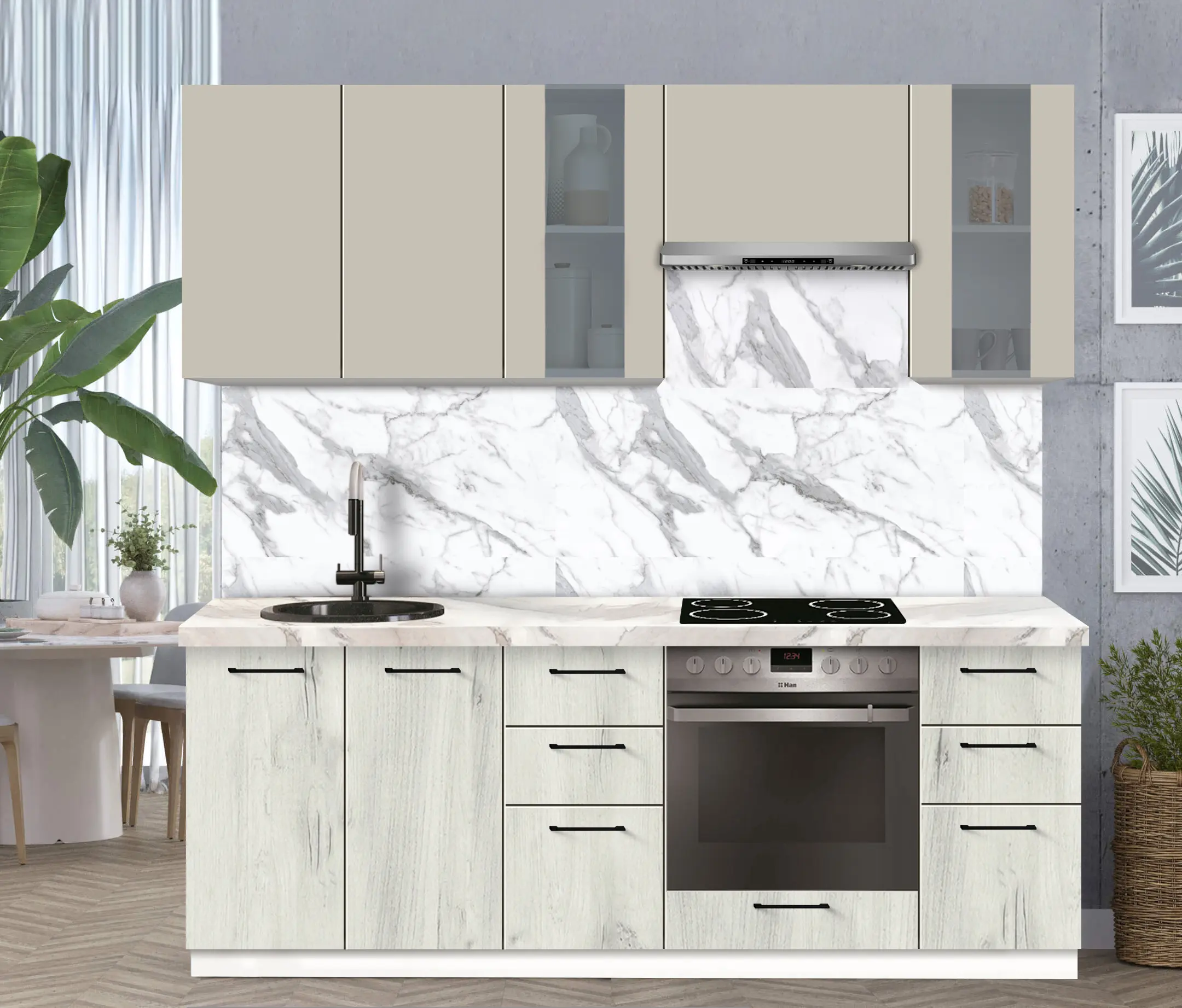 Bucatarie modulara Modern Bono Vitrina 2 H68 2.2m