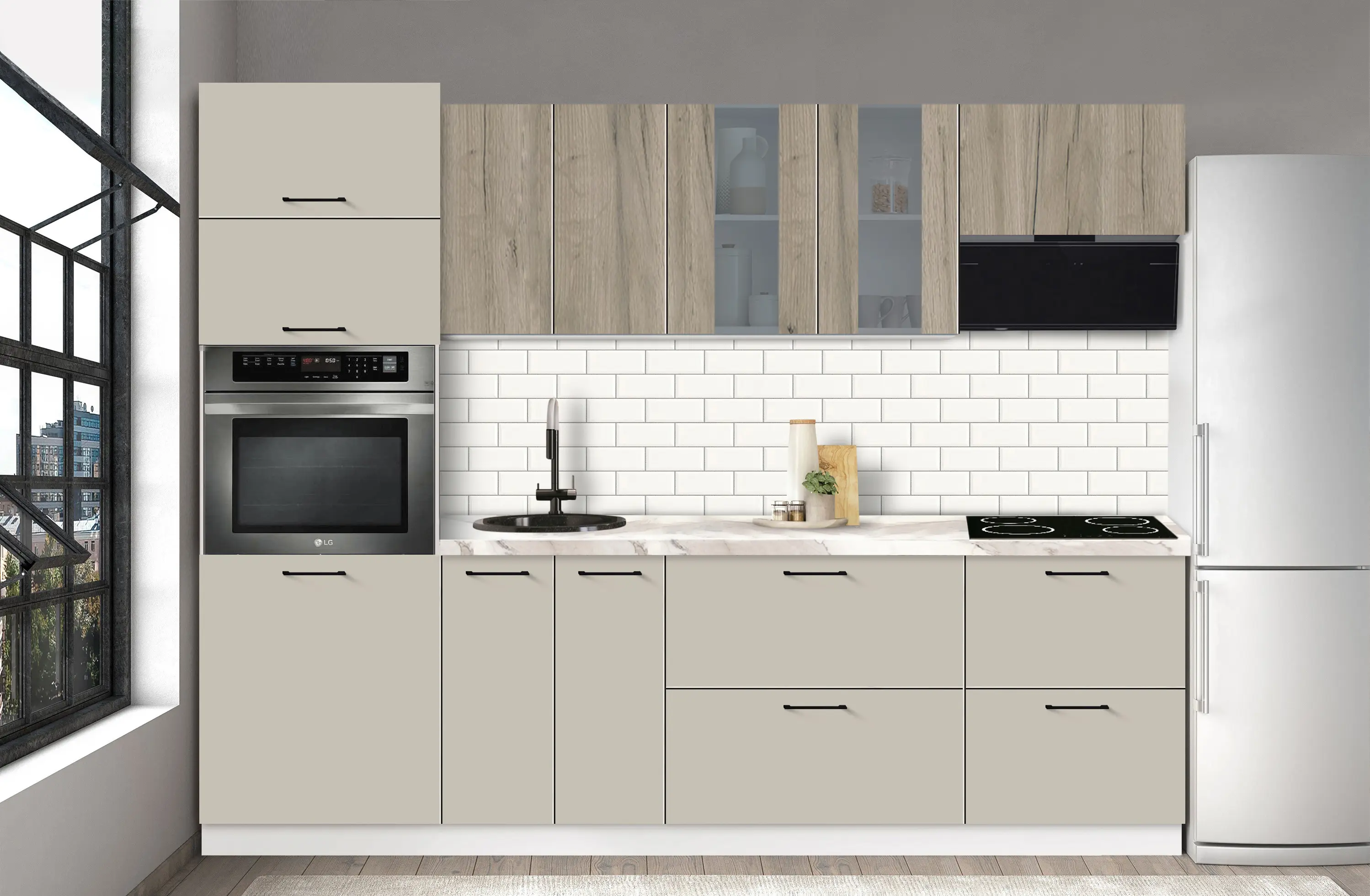 Bucatarie modulara Modern Bono Vitrina 2 H68 2.6m