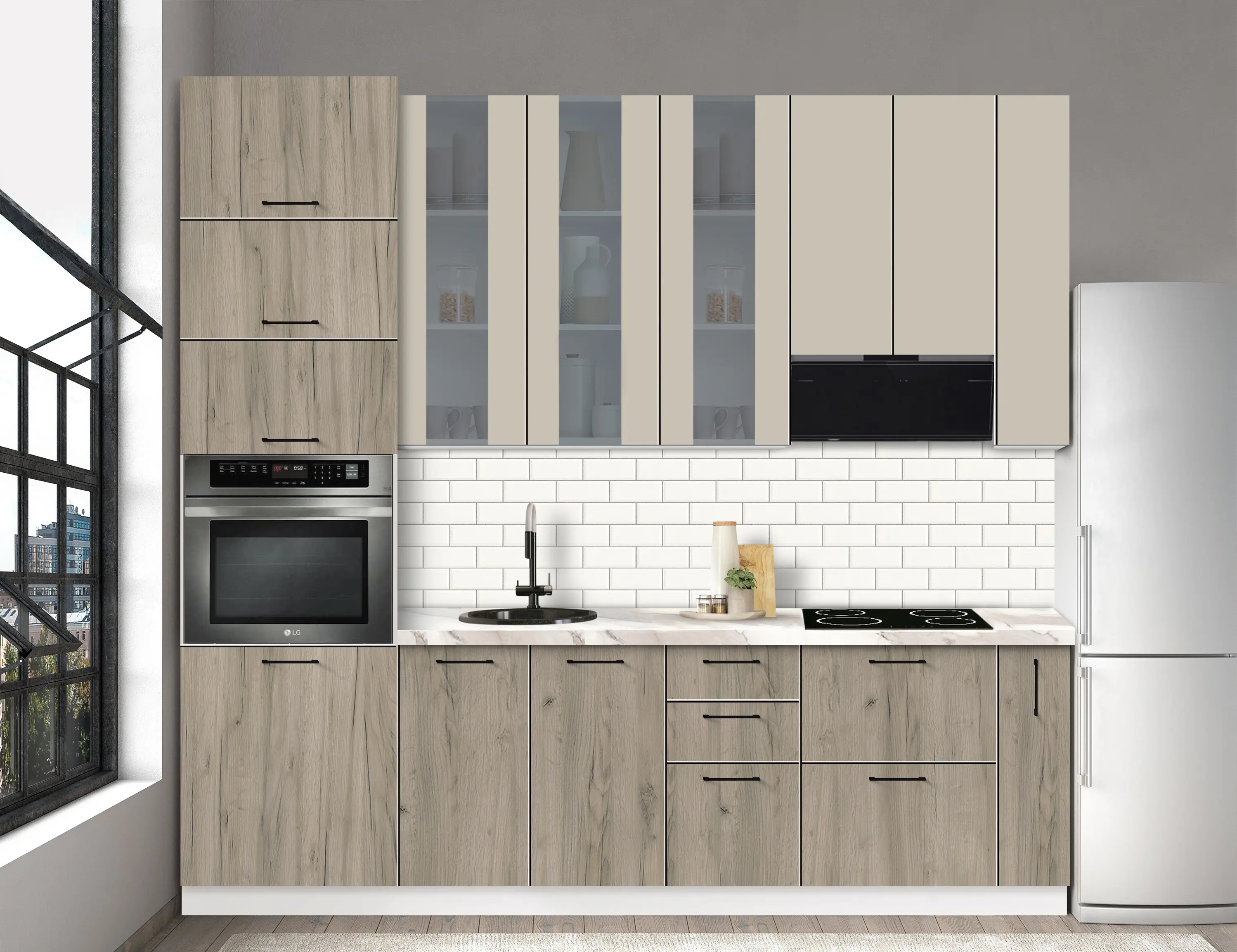 Bucatarie modulara Modern Bono Vitrina 3 H110 2.6m