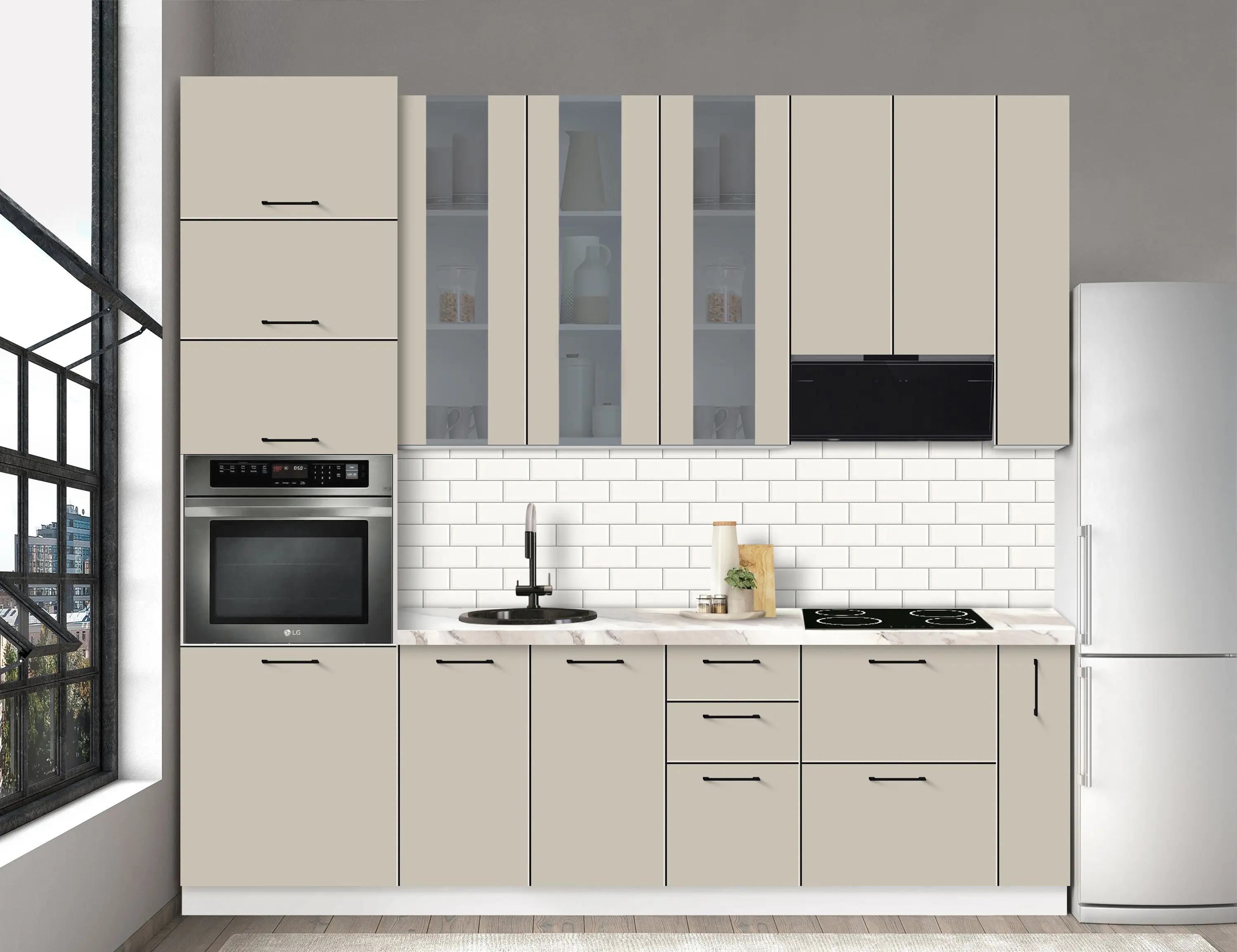 Bucatarie modulara Modern Bono Vitrina 3 H110 2.6m