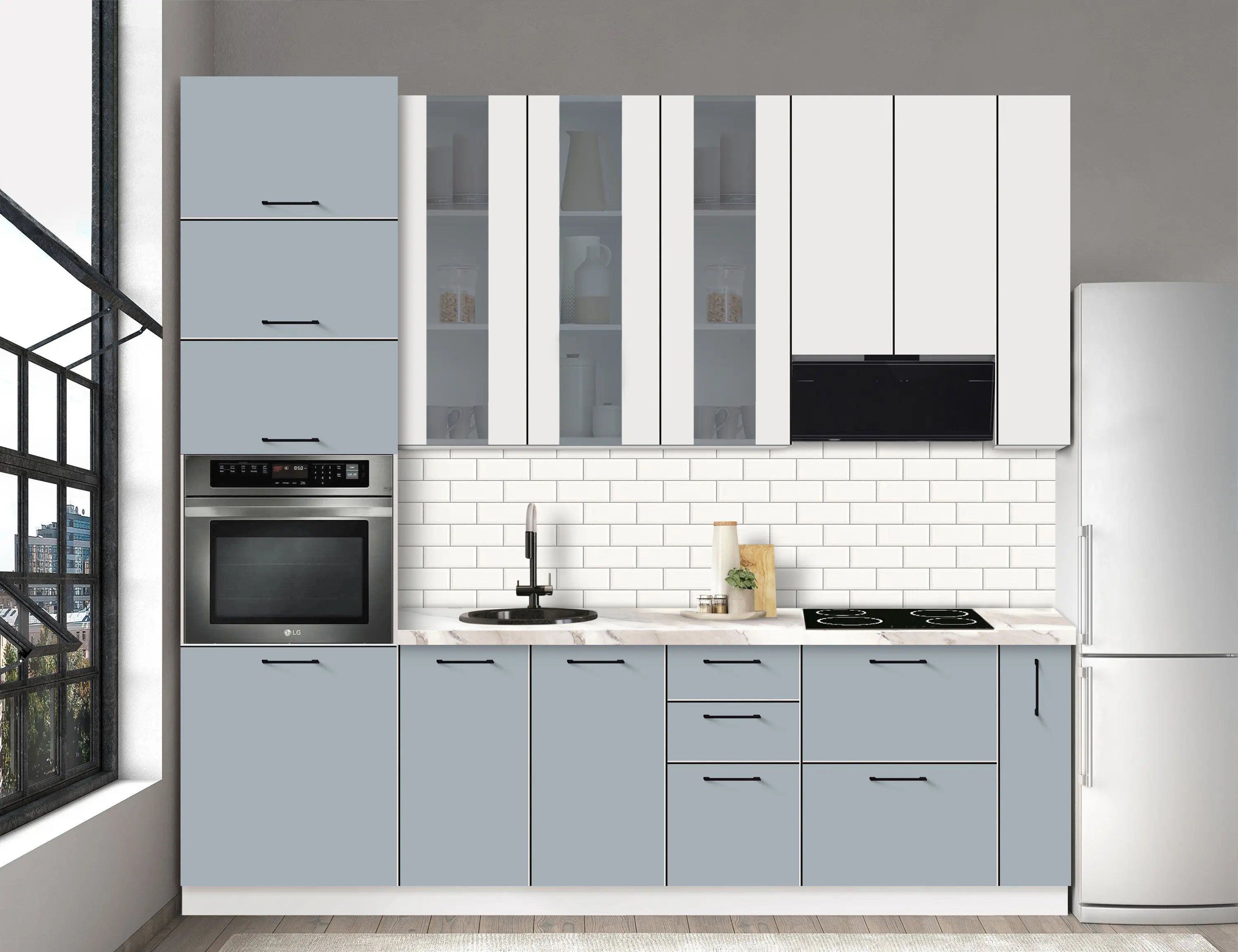 Bucatarie modulara Modern Bono Vitrina 3 H110 2.6m