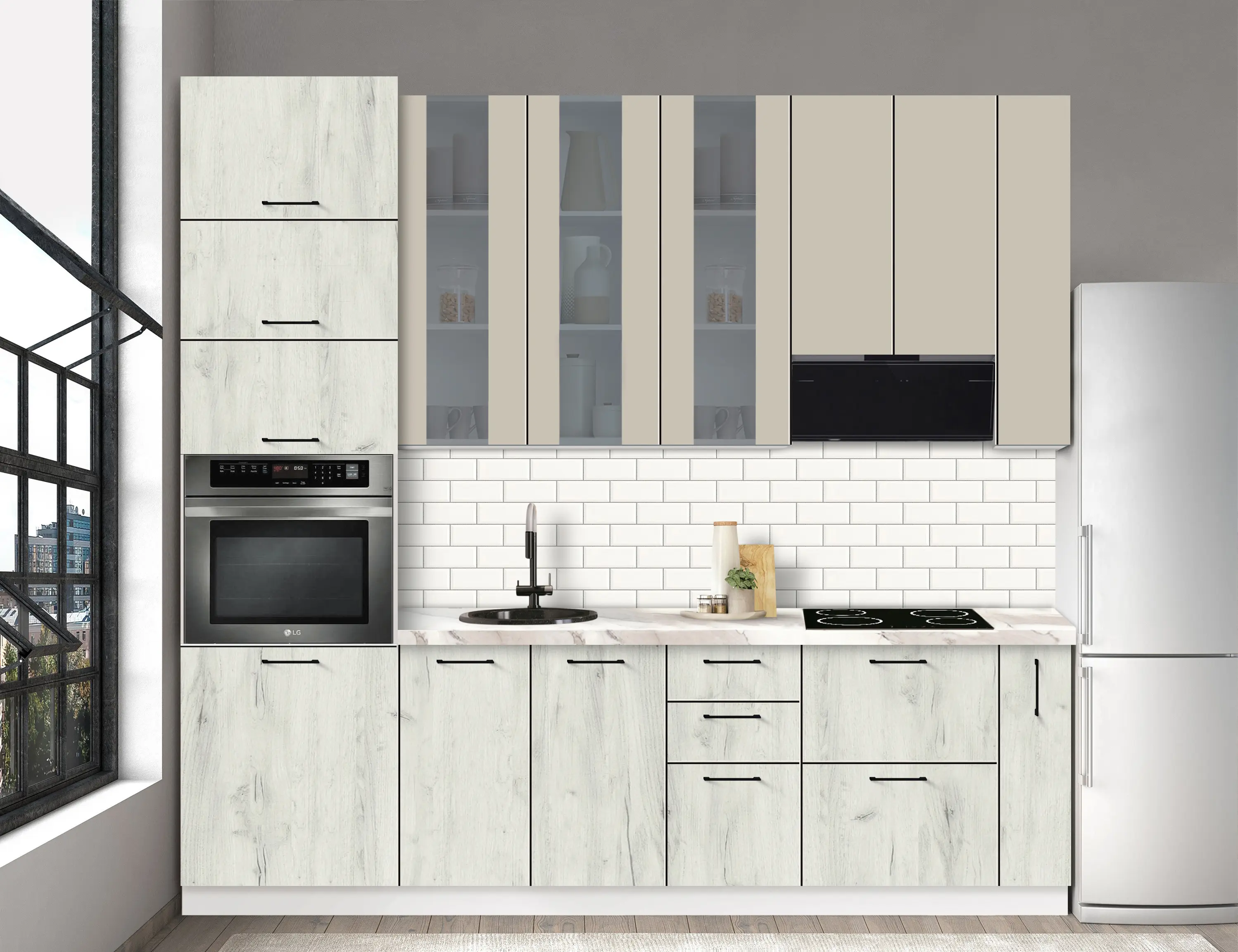 Bucatarie modulara Modern Bono Vitrina 3 H110 2.6m