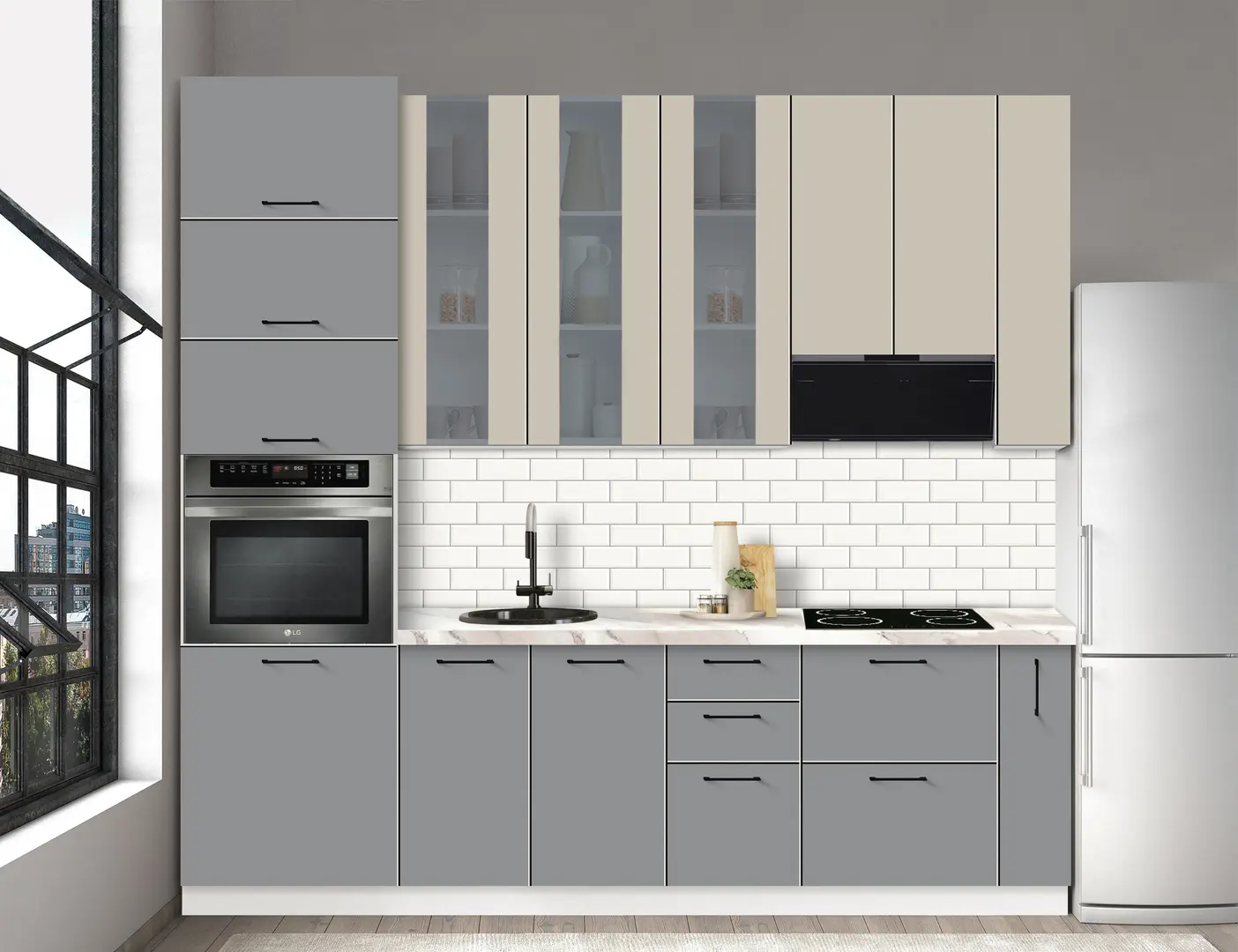 Bucatarie modulara Modern Bono Vitrina 3 H110 2.6m