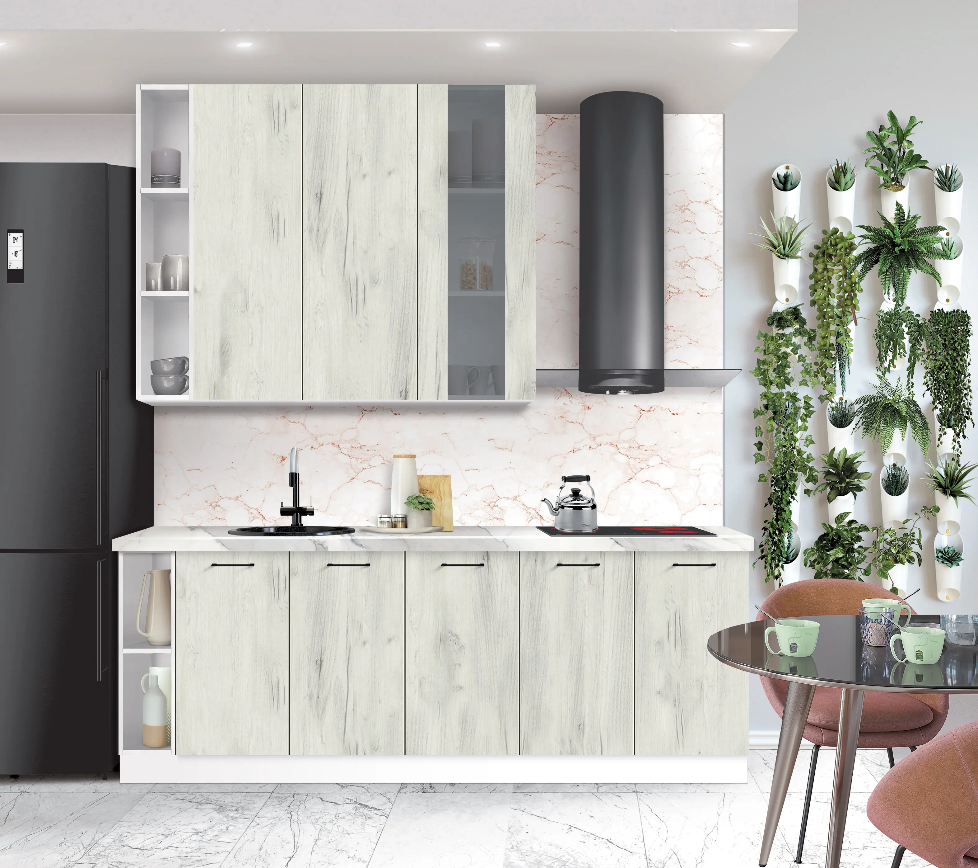 Bucatarie modulara Modern Bono Vitrina 3 H110 sus 1.4m/jos 2.2m