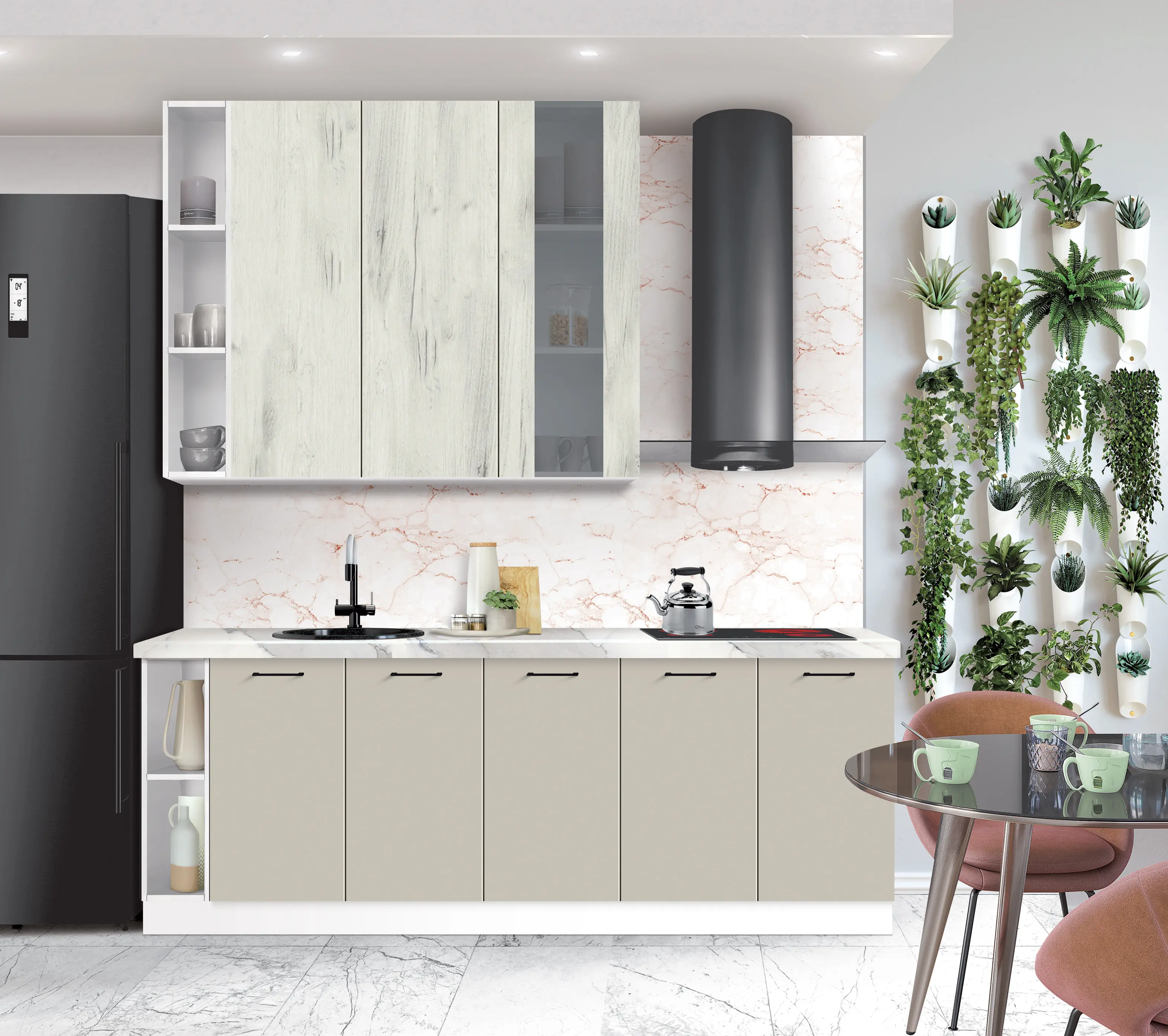 Bucatarie modulara Modern Bono Vitrina 3 H110 sus 1.4m/jos 2.2m