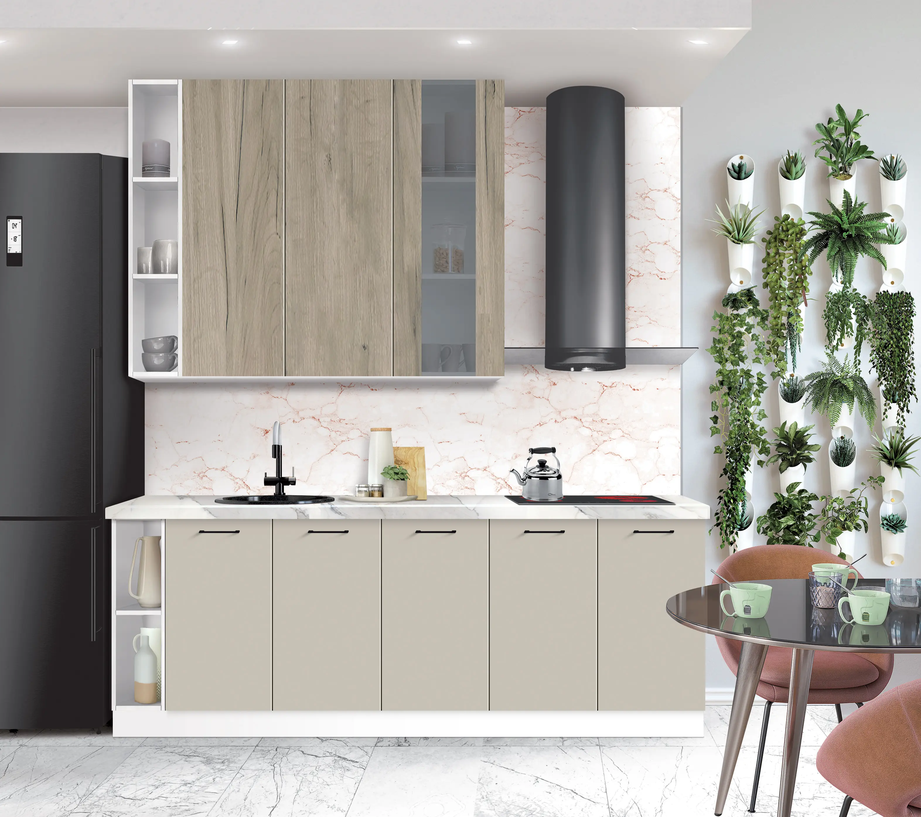 Bucatarie modulara Modern Bono Vitrina 3 H110 sus 1.4m/jos 2.2m