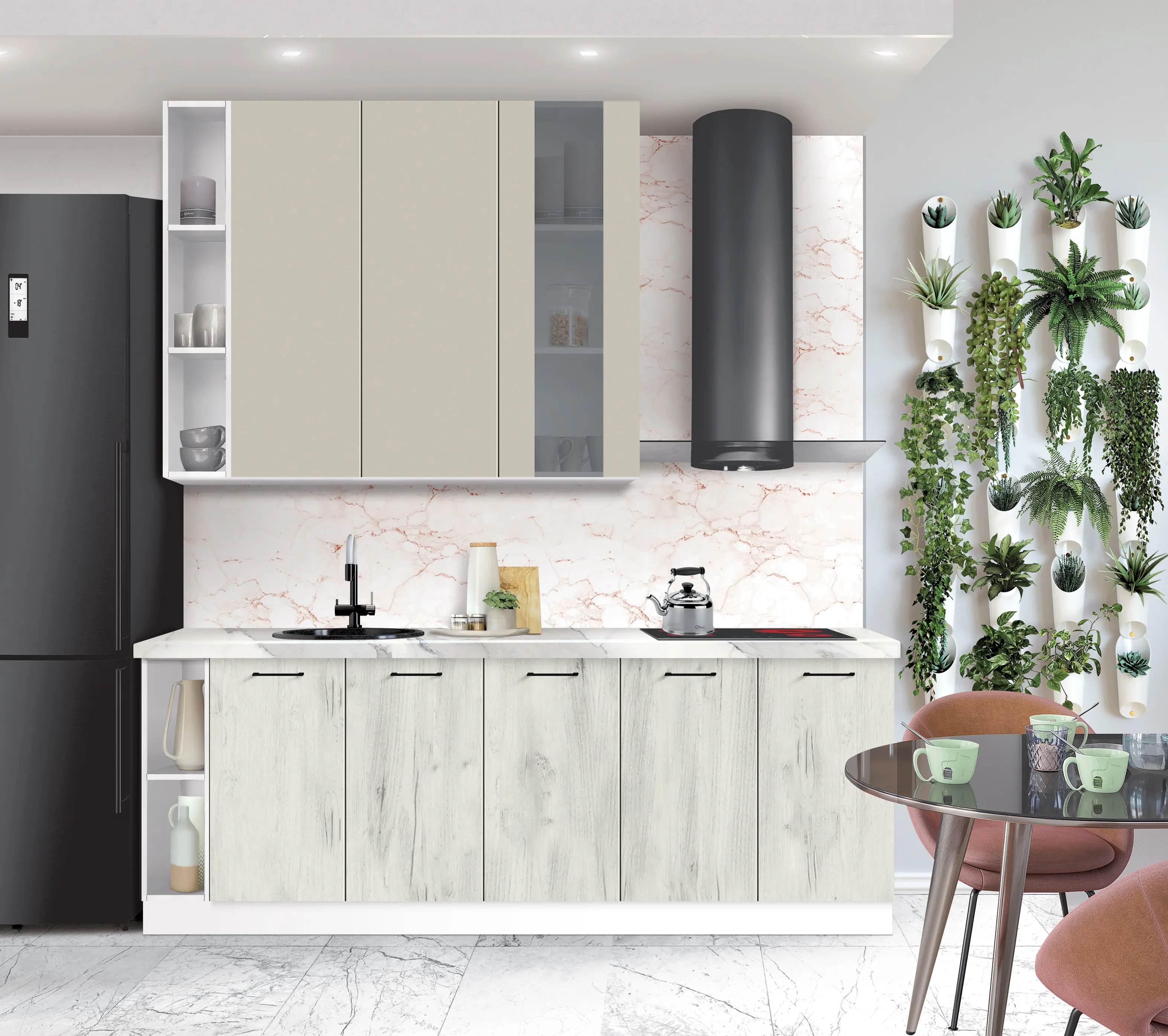 Bucatarie modulara Modern Bono Vitrina 3 H110 sus 1.4m/jos 2.2m