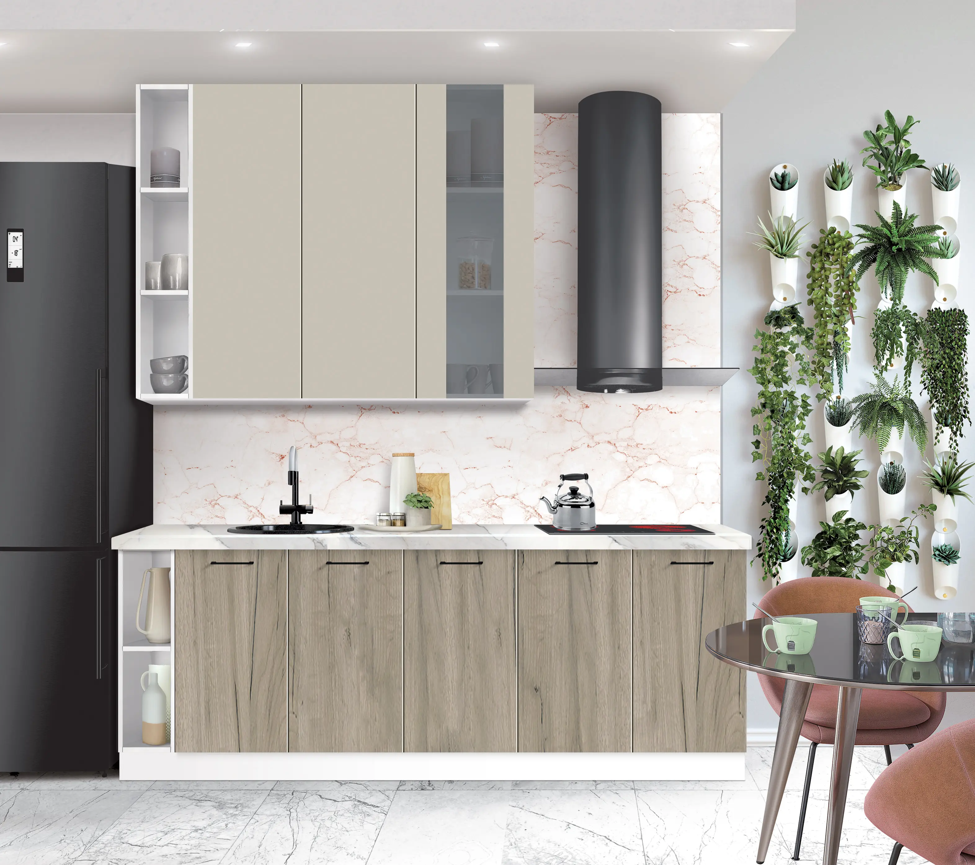 Bucatarie modulara Modern Bono Vitrina 3 H110 sus 1.4m/jos 2.2m