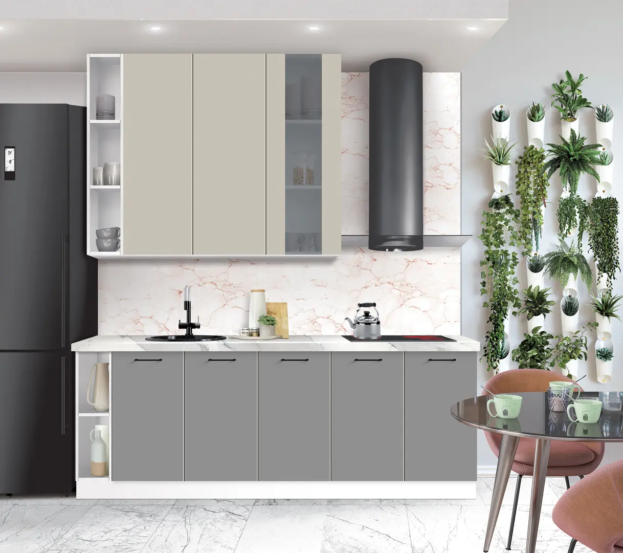 Bucatarie modulara Modern Bono Vitrina 3 H110 sus 1.4m/jos 2.2m