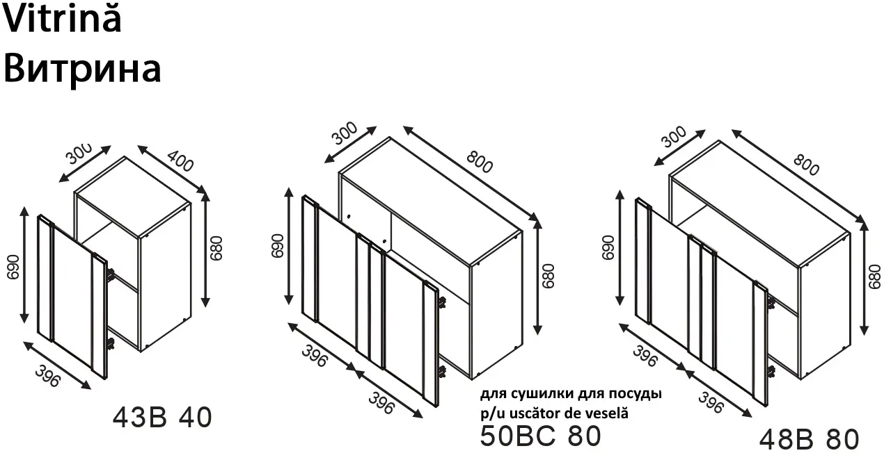 Модульная кухня Modern Dolce Vita Витрина 2 H68 1.8m - 2