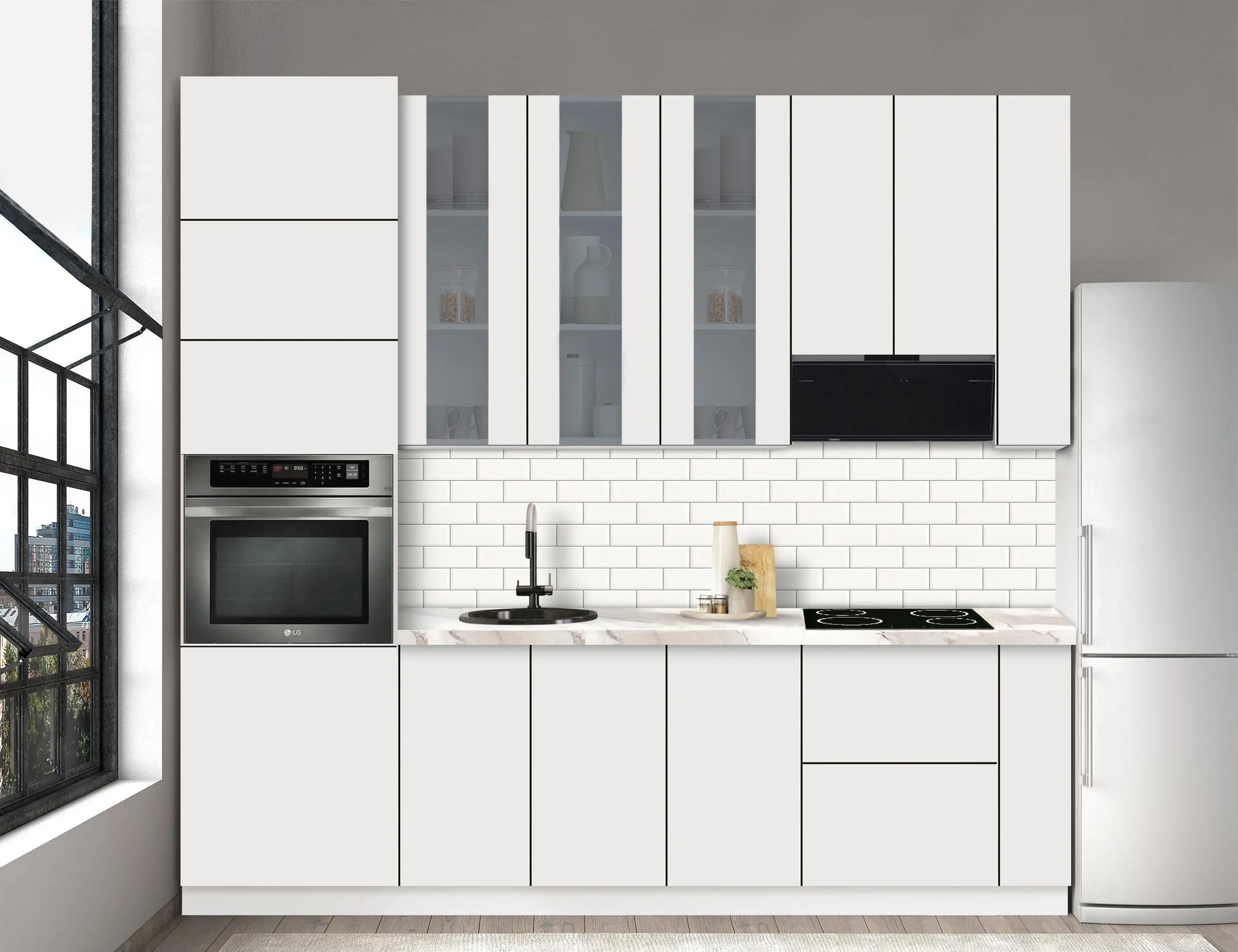 Bucatarie modulara Modern Dolce Vita Vitrina 3 H110 2.6m - 9