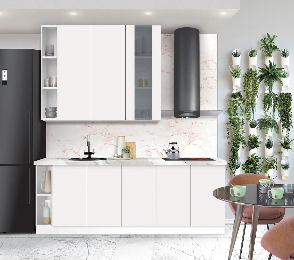 Bucatarie modulara Modern Dolce Vita Vitrina 3 H110 sus 1.4m/jos 2.2m