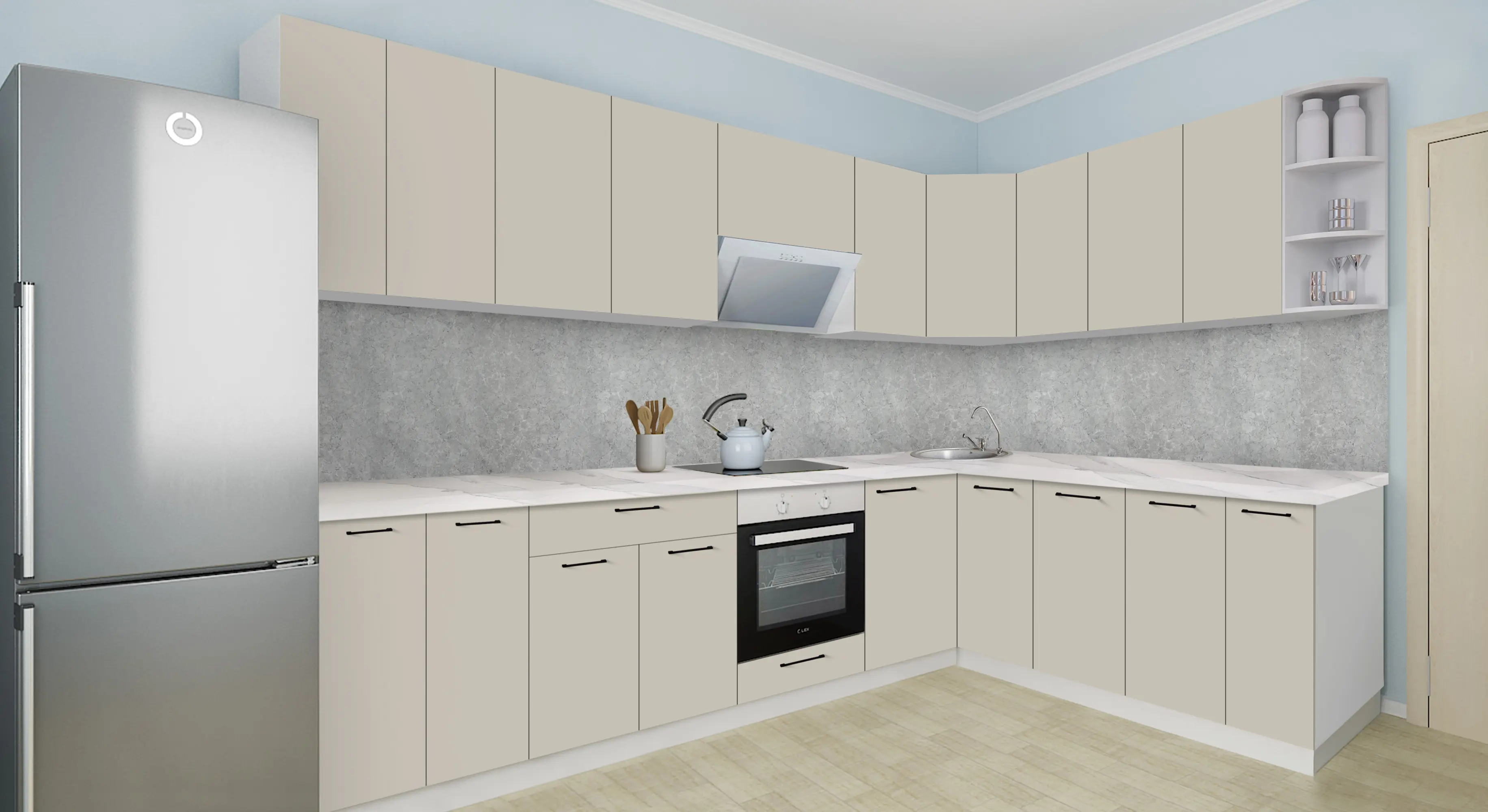 Bucatarie modulara de colt Modern Bono H68 3.0x2.0m