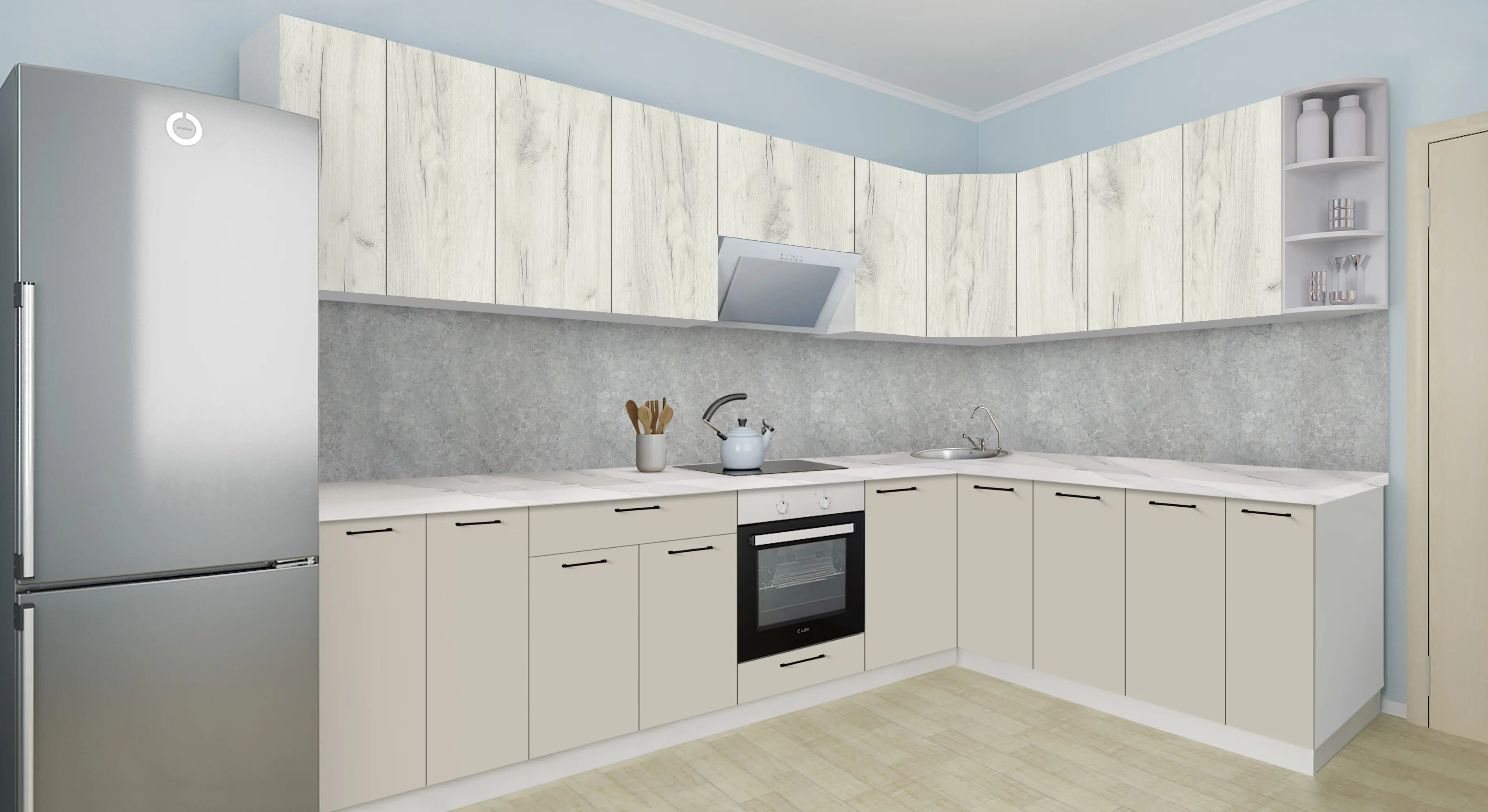 Bucatarie modulara de colt Modern Bono H68 3.0x2.0m