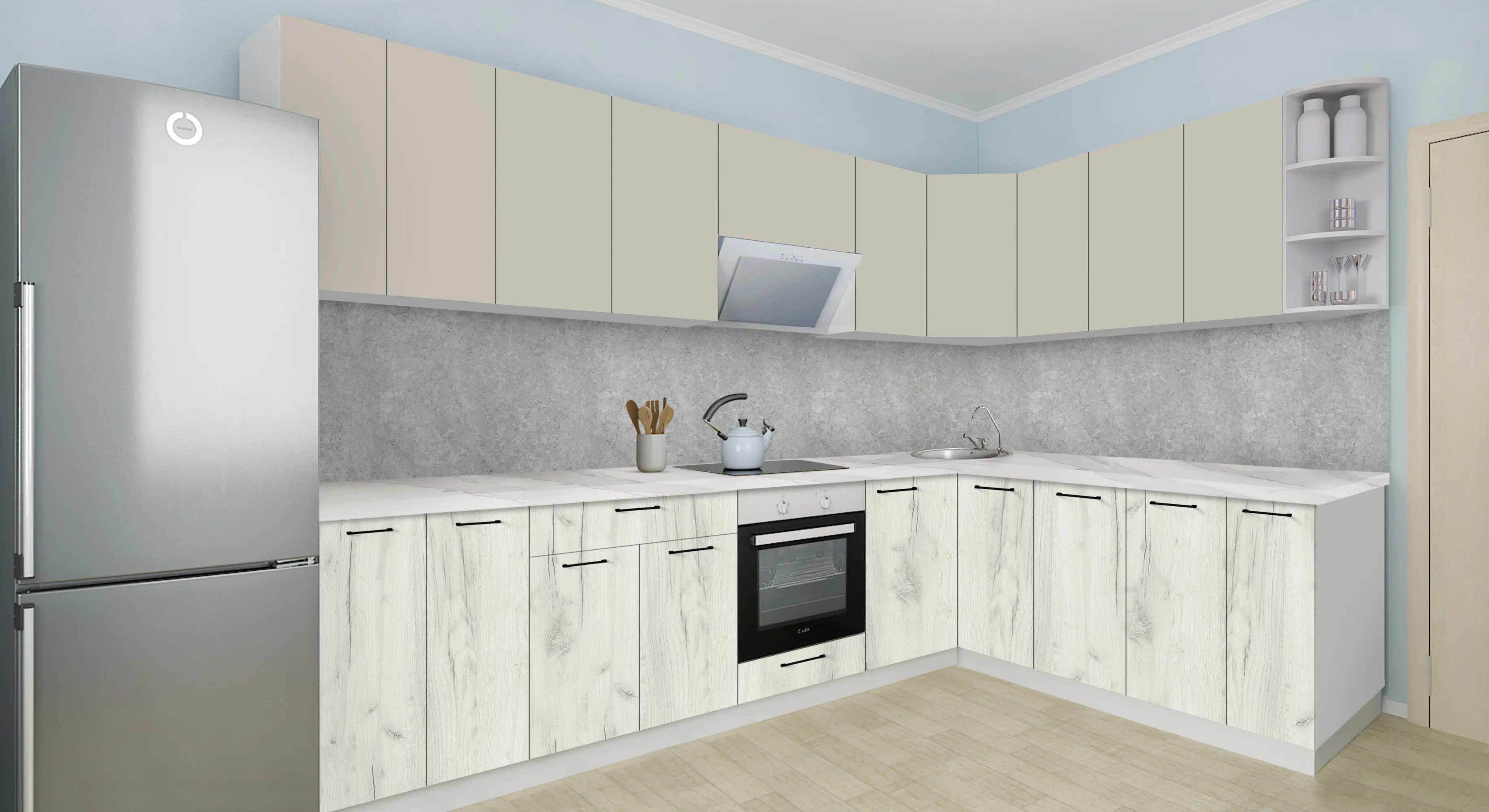 Bucatarie modulara de colt Modern Bono H68 3.0x2.0m