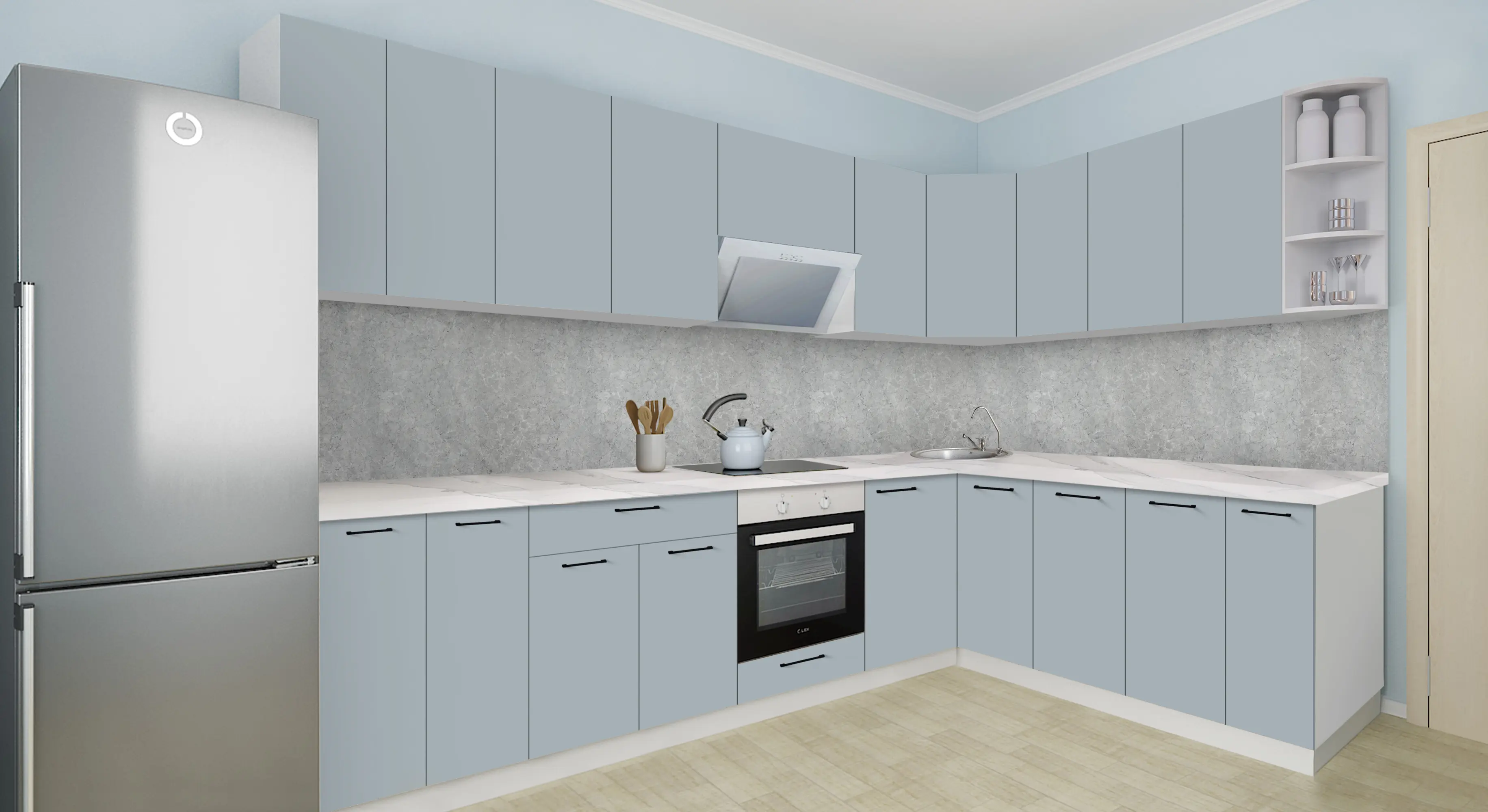 Bucatarie modulara de colt Modern Bono H68 3.0x2.0m