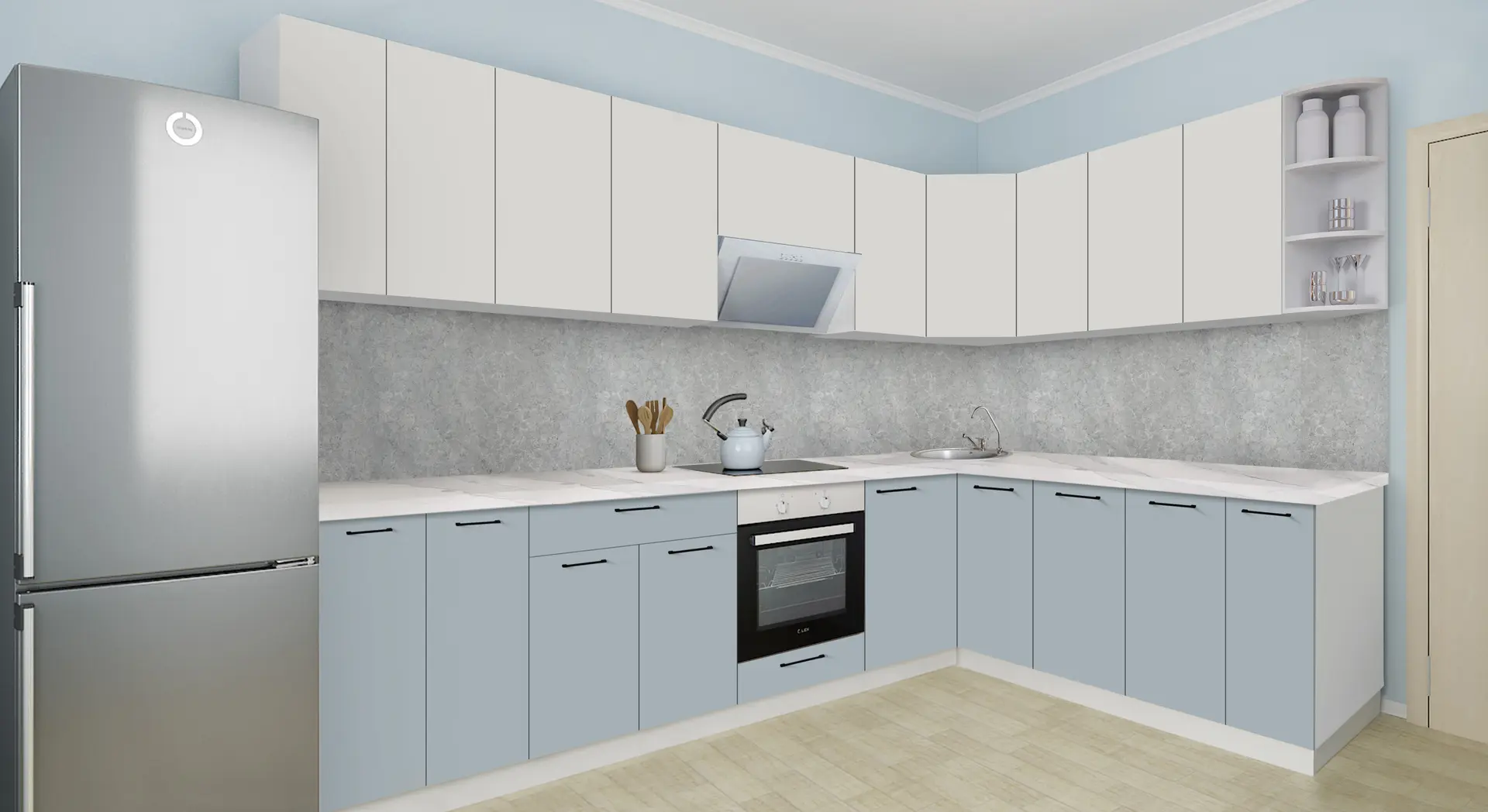 Bucatarie modulara de colt Modern Bono H68 3.0x2.0m