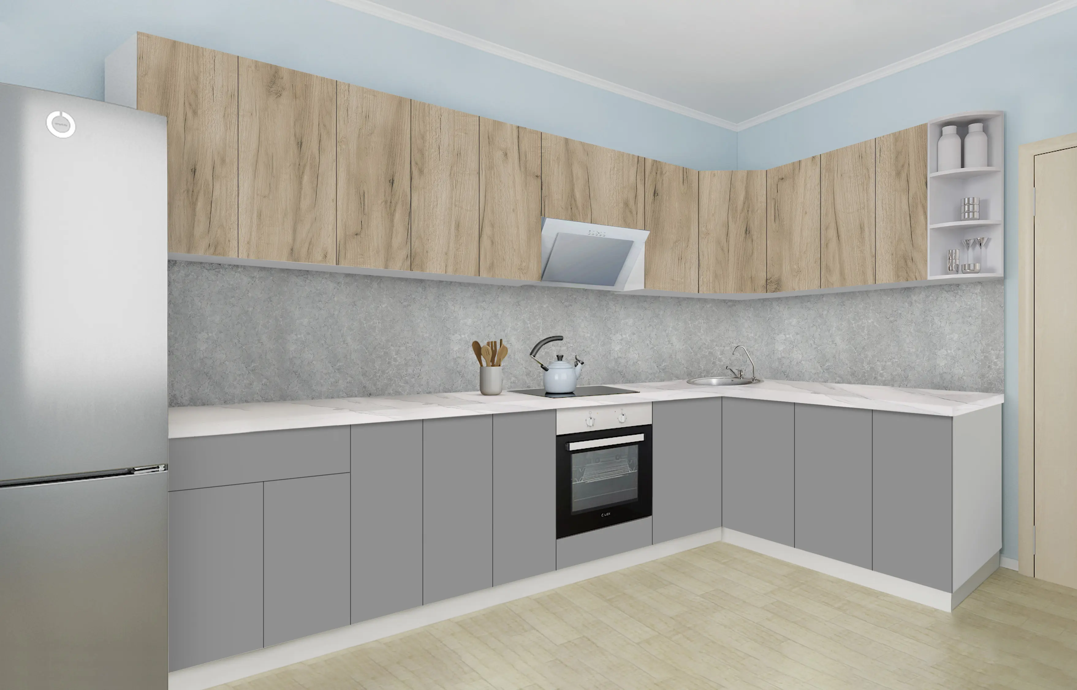 Bucatarie modulara de colt Modern Dolce Vita 1 H68 3.2x1.8m