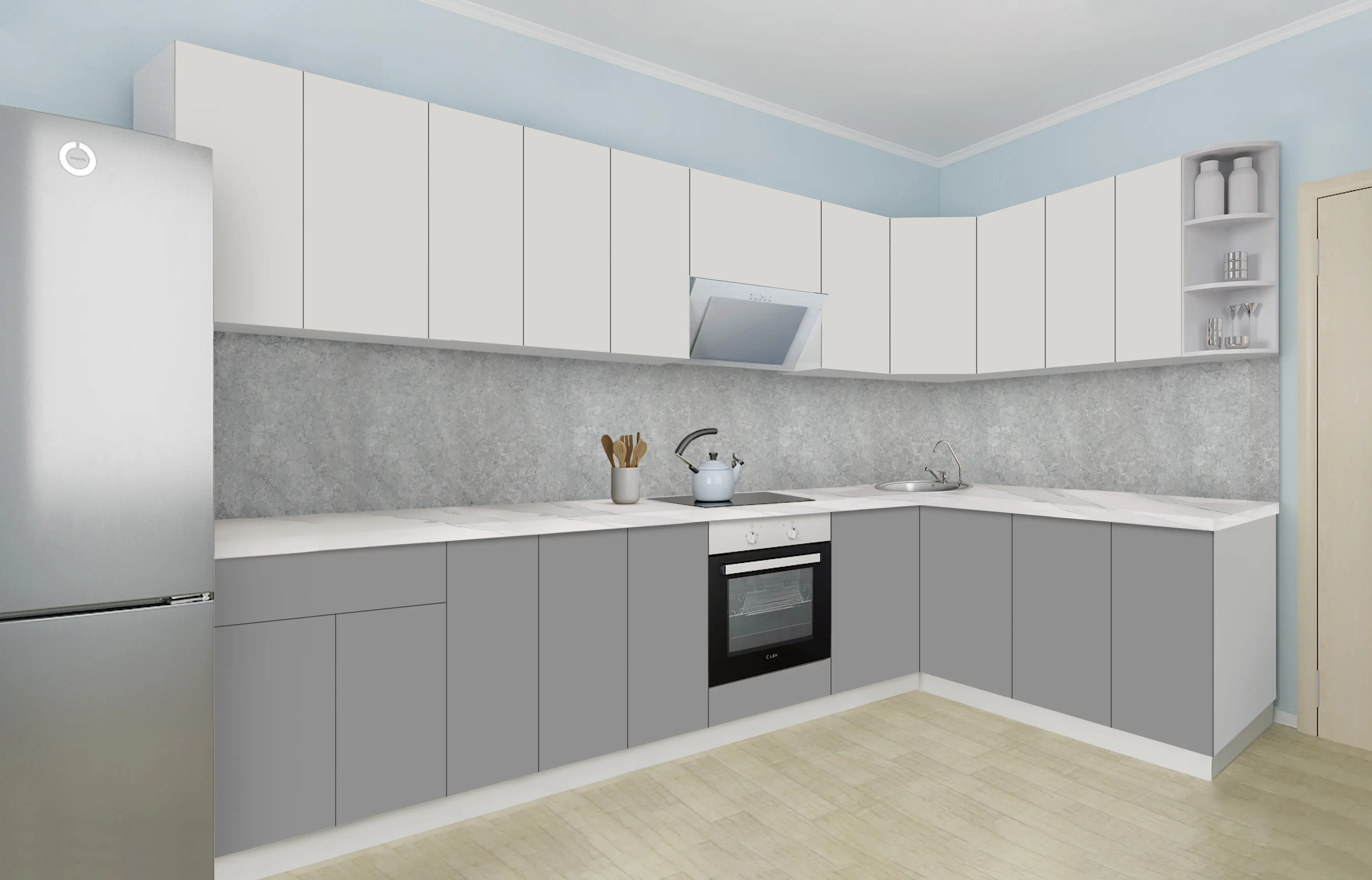 Bucatarie modulara de colt Modern Dolce Vita 1 H68 3.2x1.8m