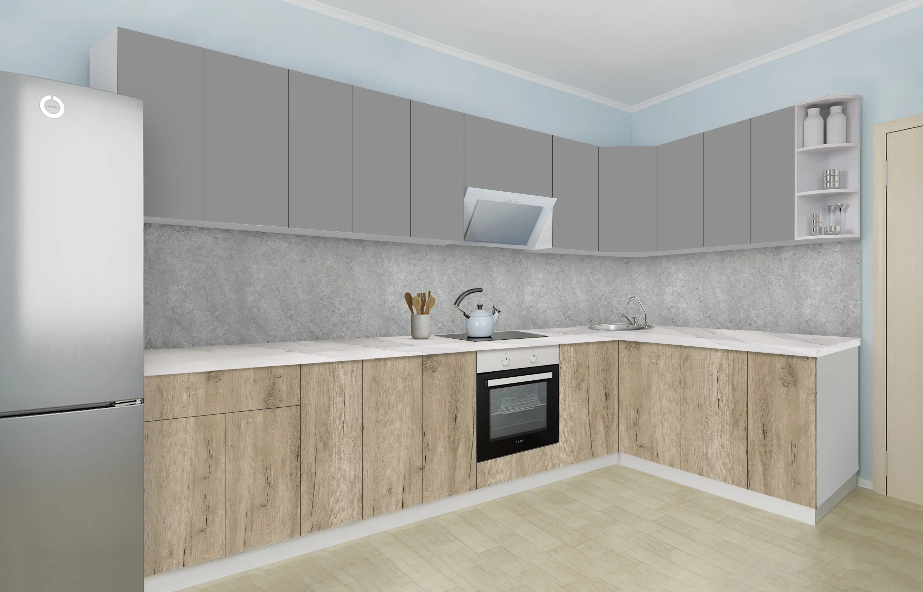 Bucatarie modulara de colt Modern Dolce Vita 1 H68 3.2x1.8m