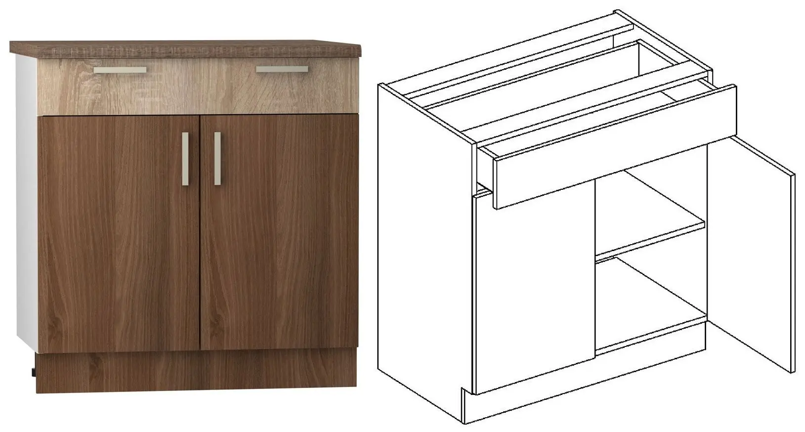 Bucatarie Stolkar Basic Line Blanka 2.6m (Sonoma Oak/Cinnamon Acacia)