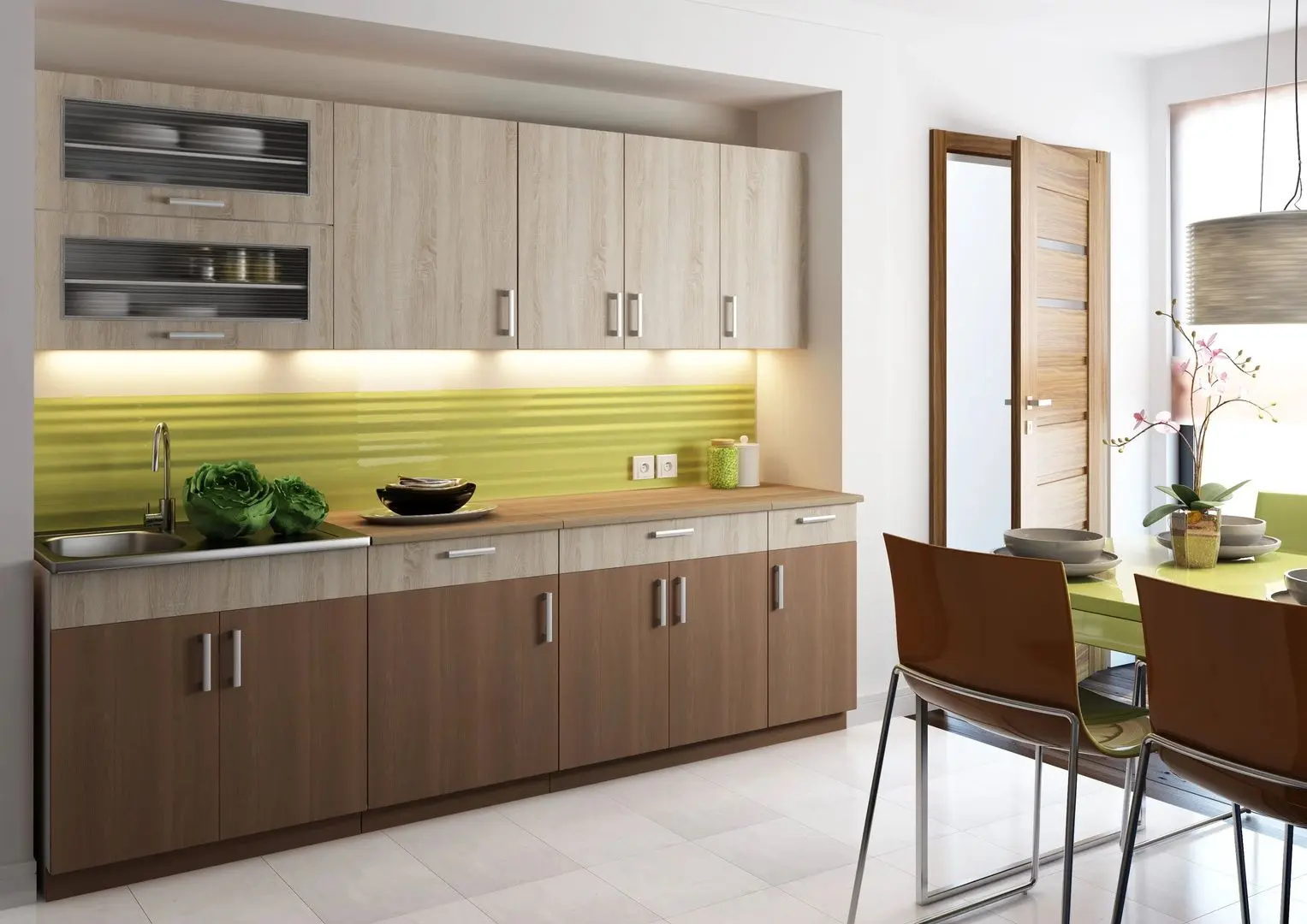 Bucatarie Stolkar Basic Line Blanka 2.6m (Sonoma Oak/Cinnamon Acacia)