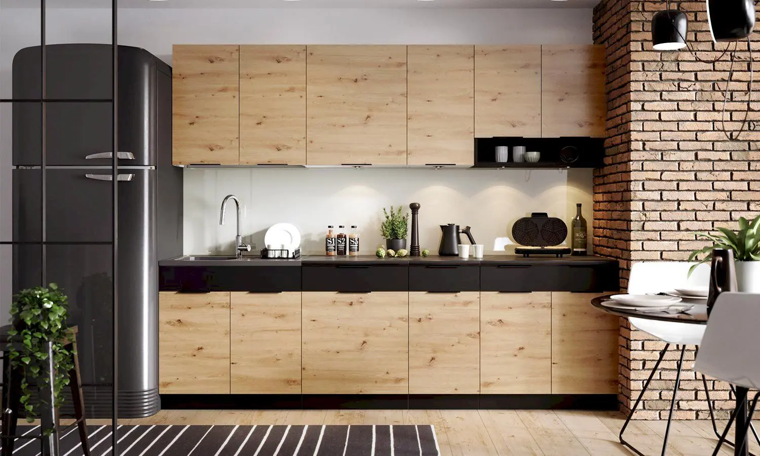 Bucatarie Stolkar Basic Line Elena 2.6m (Artisan Oak/Black)