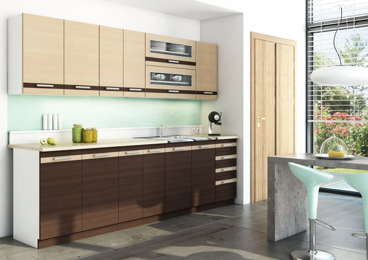 Bucatarie Stolkar Basic Line Lungo & Macchiato 2.6m (Milk Oak/Wenge Chestnut)