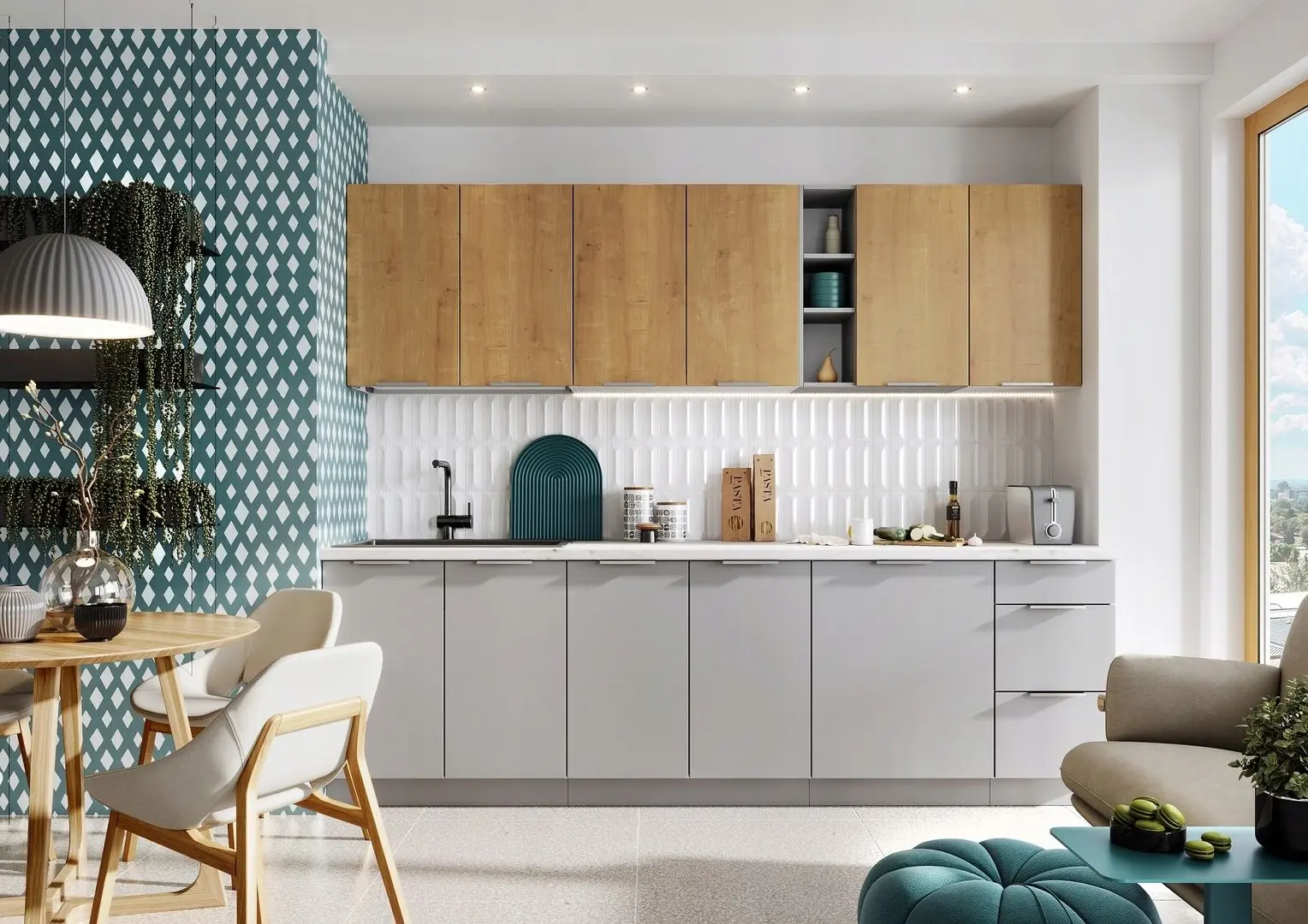 Bucatarie Stolkar Classic Line Emma 2.6m (Burlington Oak/Platinum Gray)