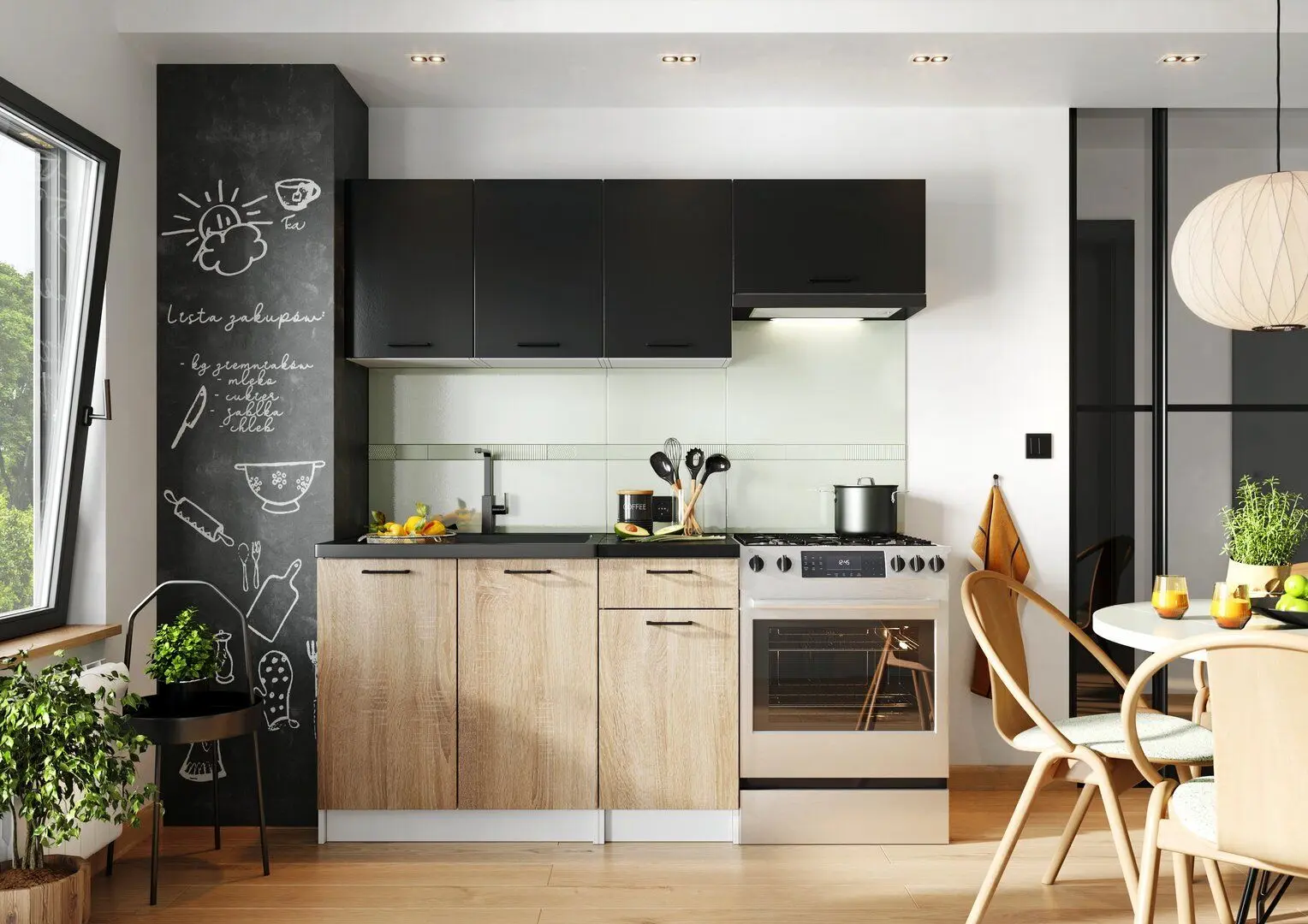 Bucatarie Stolkar Eco Line Tanya 1.2/1.8m (Black/Sonoma Oak)