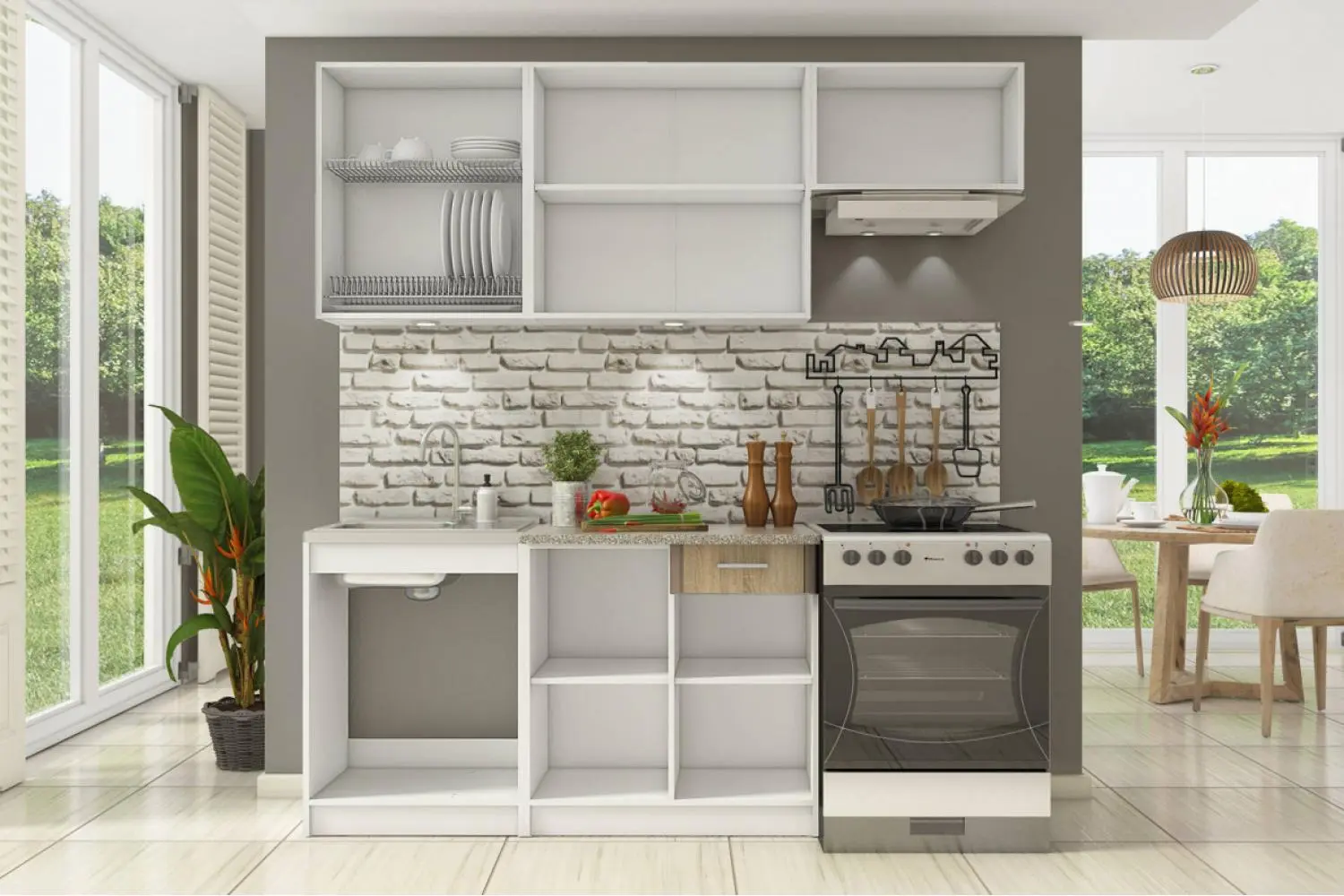 Bucatarie Stolline Blanka СТЛ.094.00 2.0m (White/Wenge)