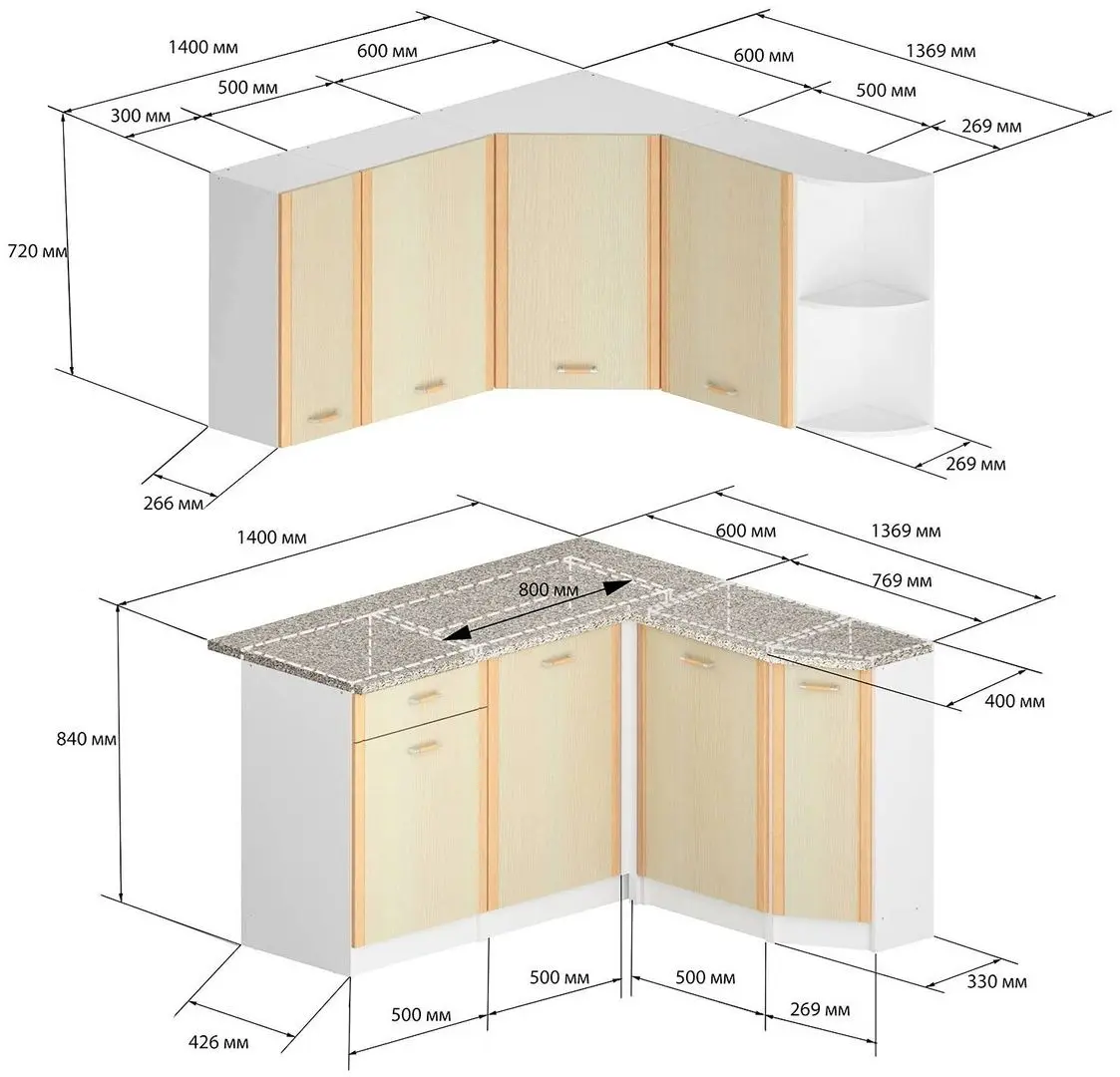 Кухня Stolline Бланка СТЛ.122.00 1.4x1.37м Белый/Венге (правый)