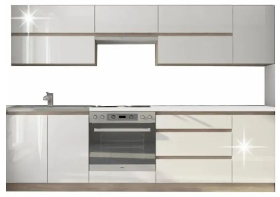 Bucatarie Tempo Kondela Line 2.6м (White Gloss/Sonoma Oak)