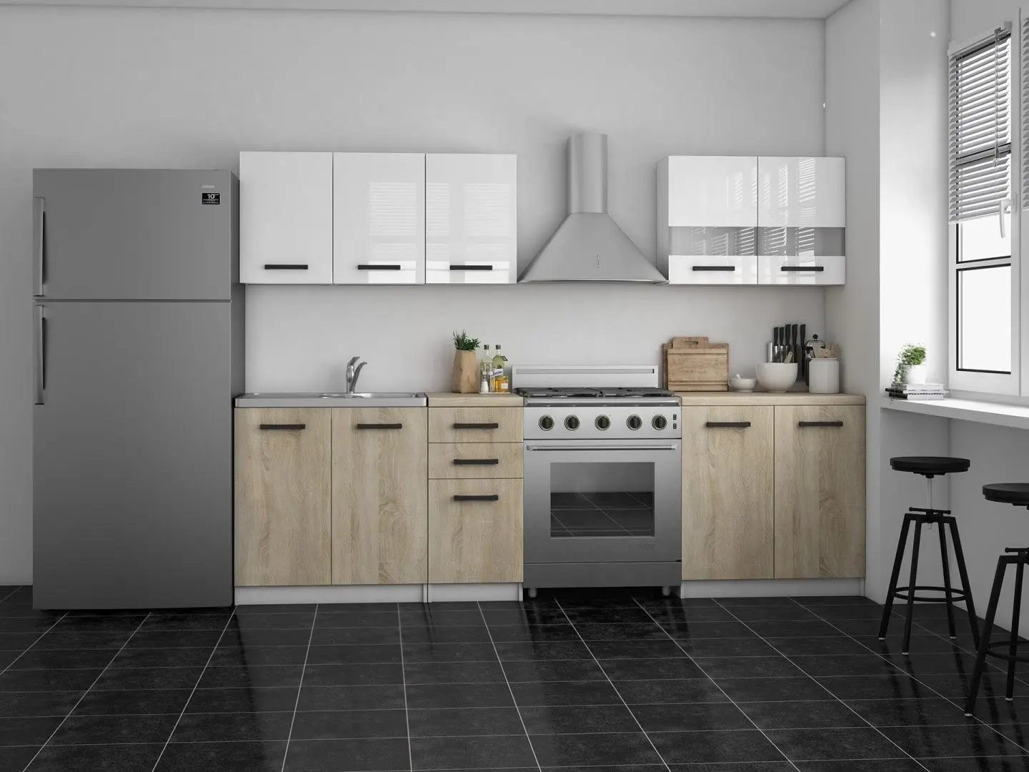 Кухня TopEshop Set 200 2.0м (Sonoma Oak/White Gloss) - 2