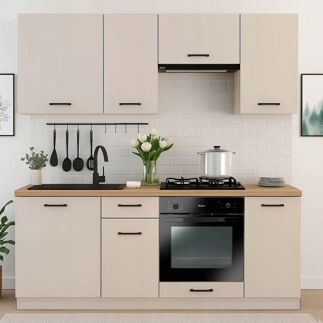 Bucatarie TopEshop Vario Z1 200cm (Cashmere/Evoke Oak)