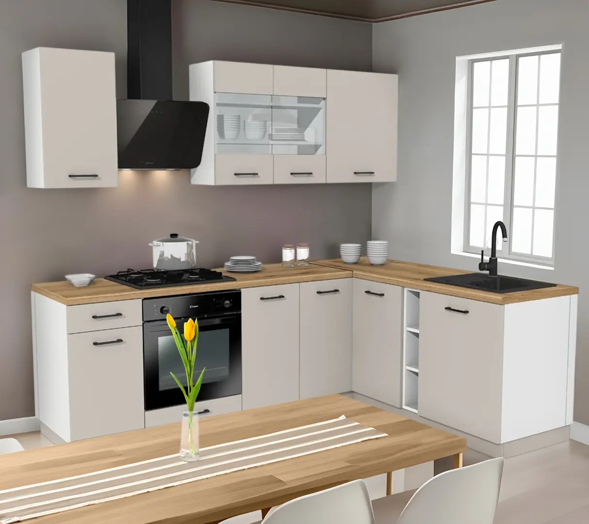 Bucatarie TopEshop Vario Z1 240x180 (Cashmere/Evoke Oak)