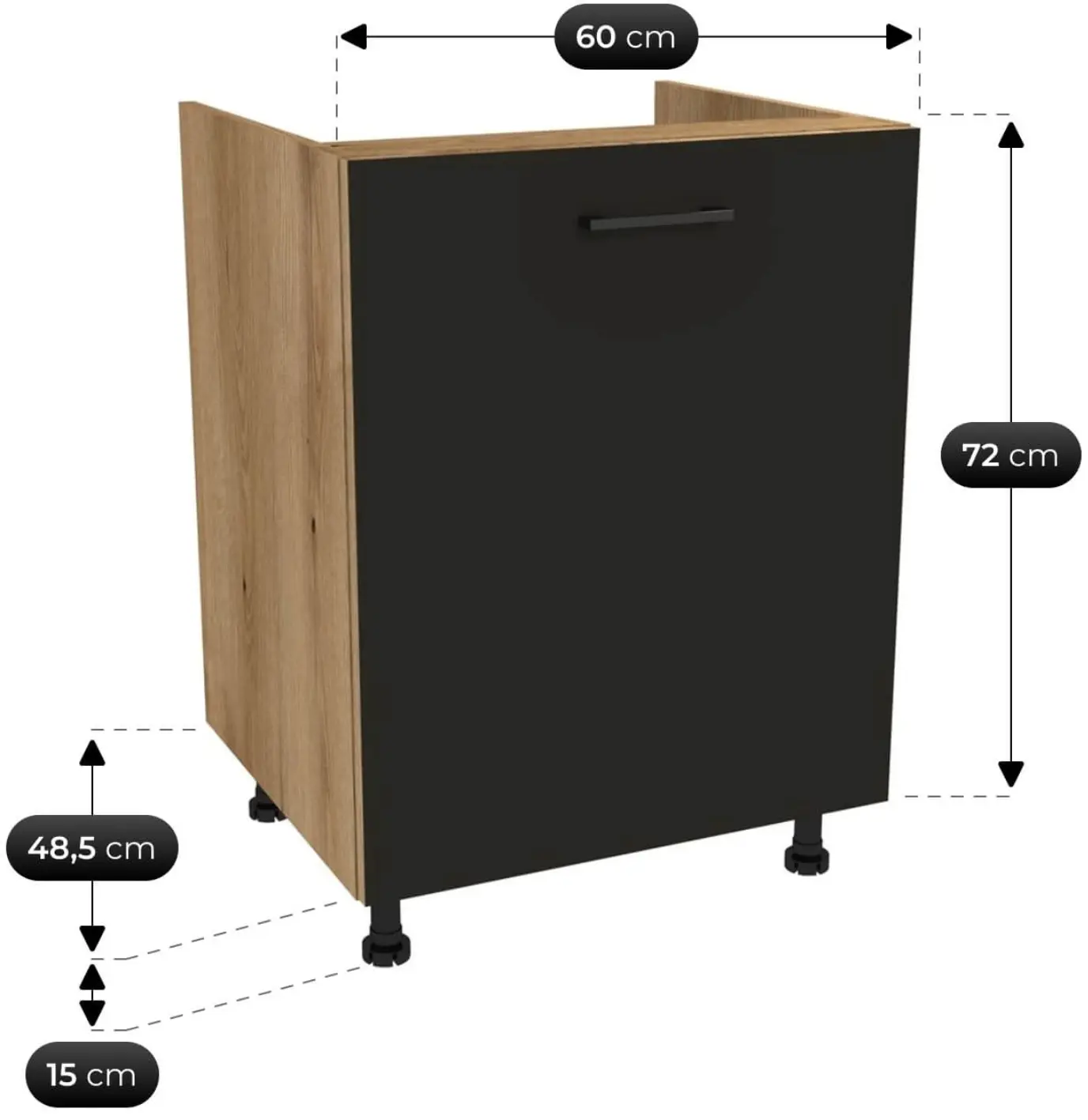 Bucatarie TopEshop Vario Z3 200cm (Black/Evoke Oak) - 2