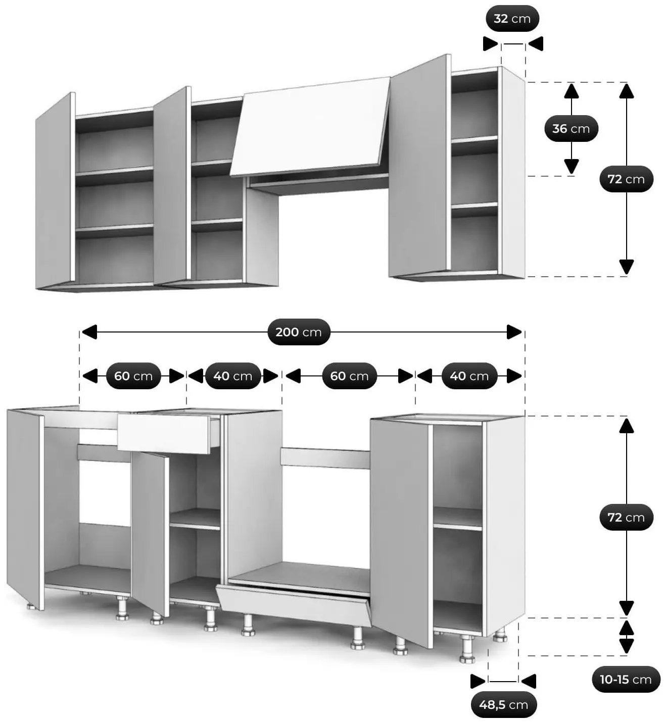 Bucatarie TopEshop Vario Z3 200cm (Black/Evoke Oak) - 8