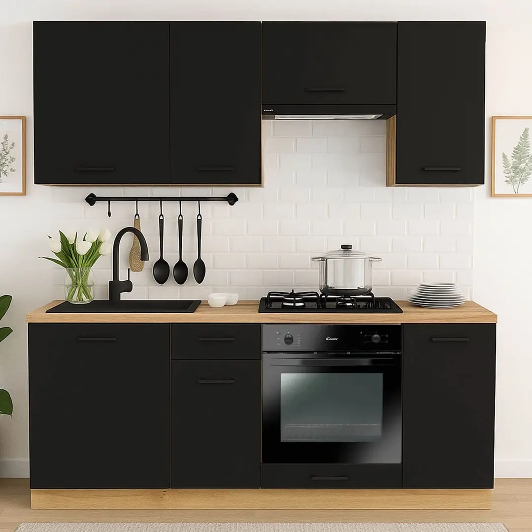 Bucatarie TopEshop Vario Z3 200cm (Black/Evoke Oak)