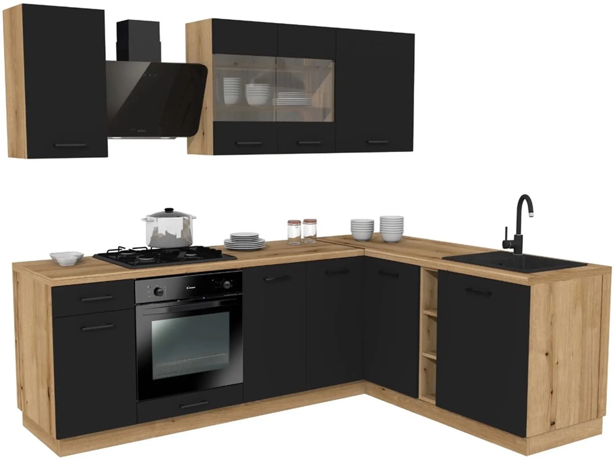 Bucatarie TopEshop Vario Z3 240x180 (Black/Evoke Oak) - 2