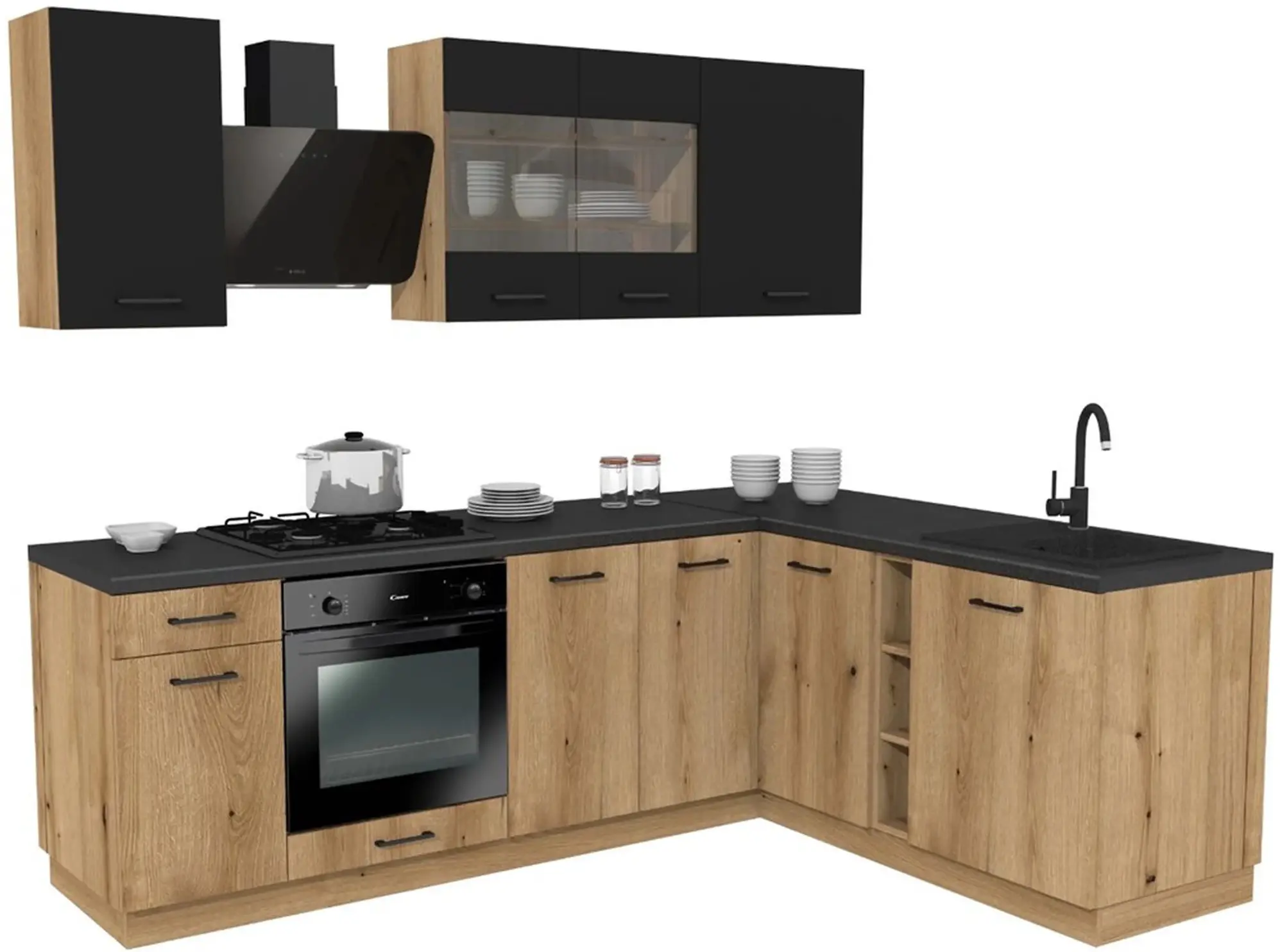 Bucatarie TopEshop Vario Z4 240x180 (Black/Evoke Oak) - 2