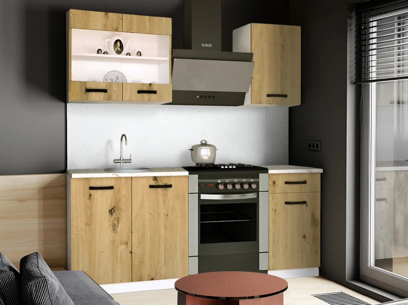 Bucatarie Samanta Exclusive 1 1.2m (White/Artisan Oak)