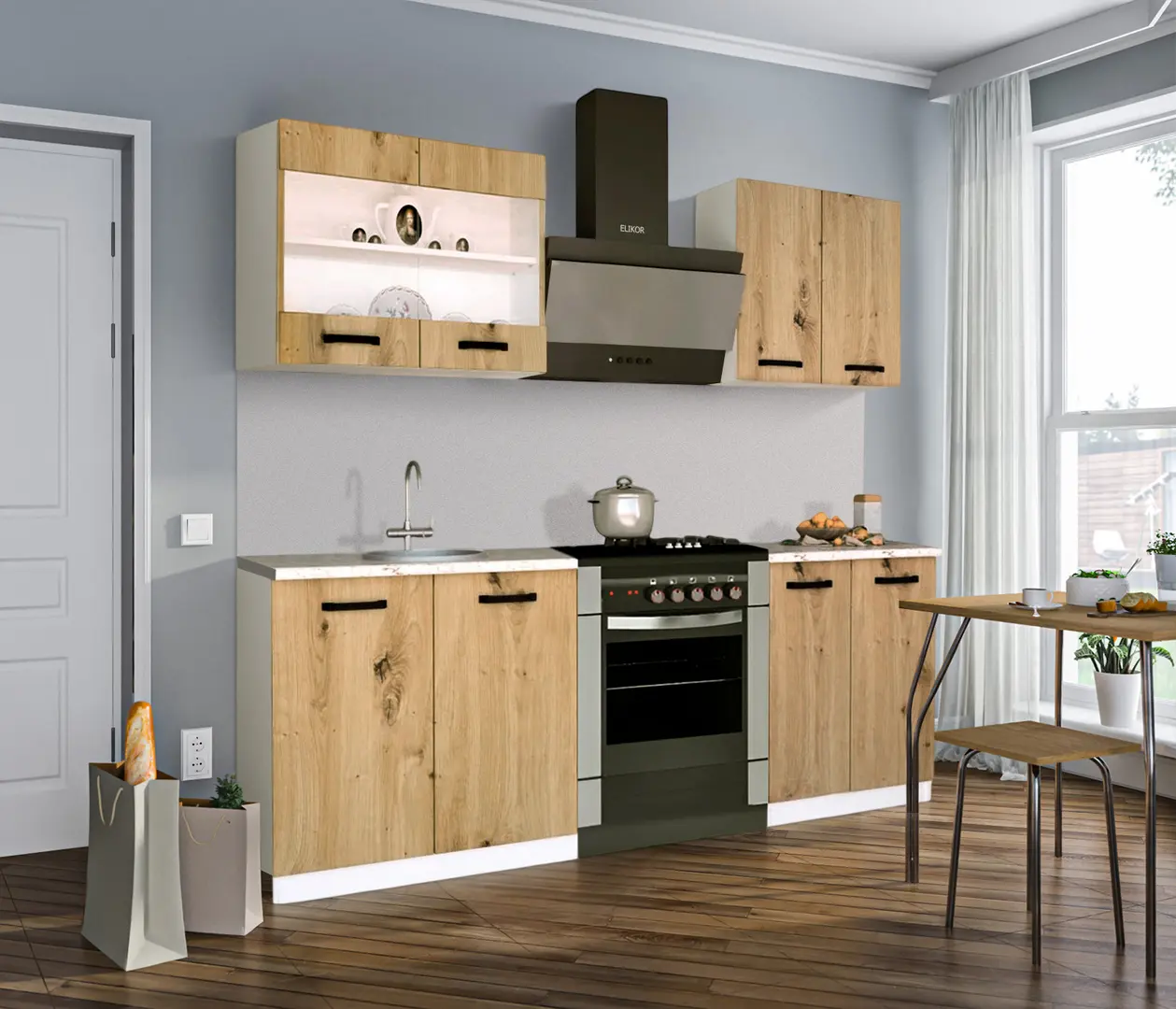 Bucatarie Samanta Exclusive 1 1.4m (White/Artisan Oak)