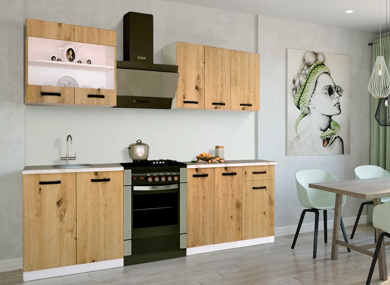 Bucatarie Samanta Exclusive 1 1.8m (White/Artisan Oak)