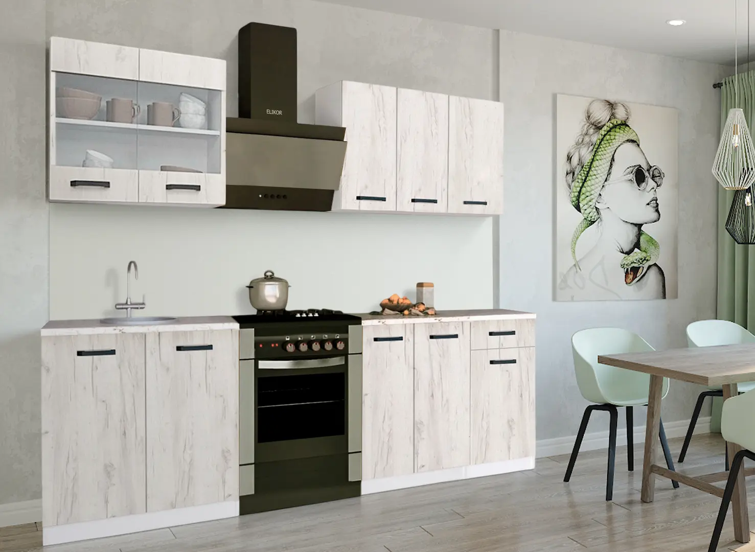 Bucatarie Samanta Exclusive 1 1.8m (White/White Craft Oak)