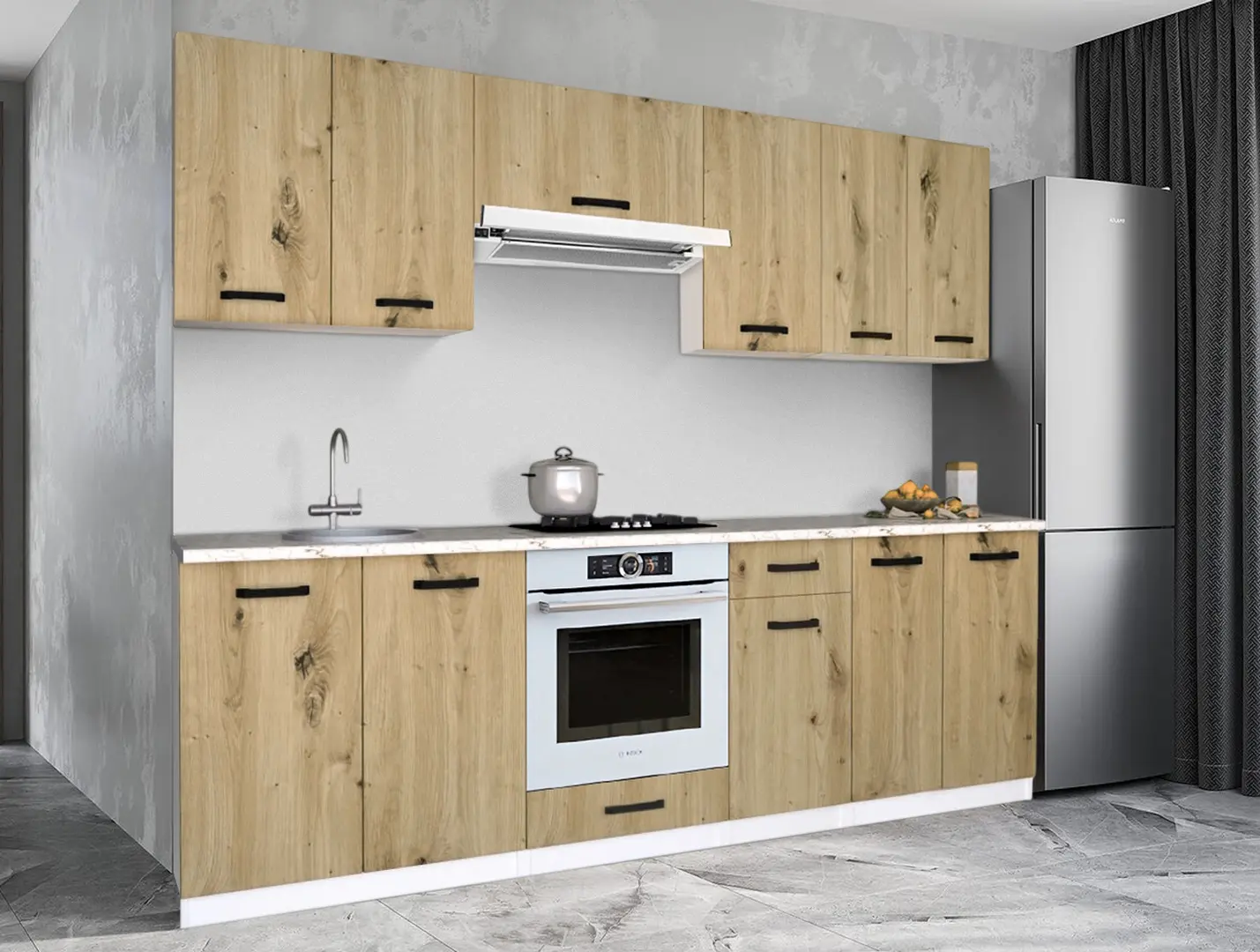 Bucatarie Samanta Exclusive 1 2.4m (White/Artisan Oak)