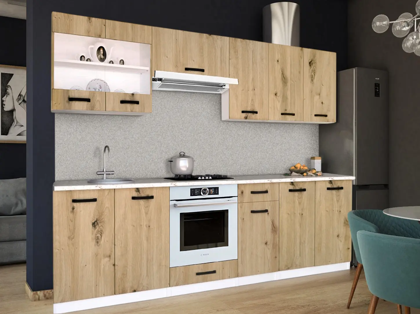 Bucatarie Samanta Exclusive 1 2.6m (White/Artisan Oak)